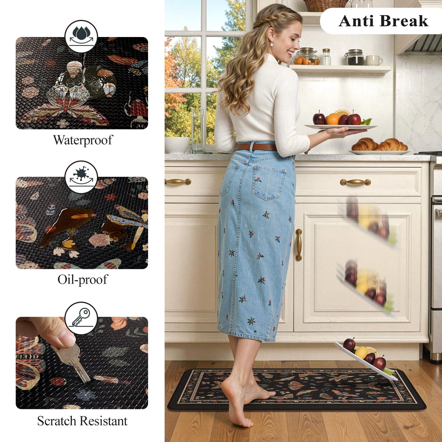LEEVAN Anti Fatigue Mats for Kitchen Floor Non-Slip, Cushioned Kitchen Mats for Floor 2 Piece, Black Memory Foam Kitchen Mat Set, Waterproof Ergonomic Standing Mat for Bar, Office,Desk, Laundry