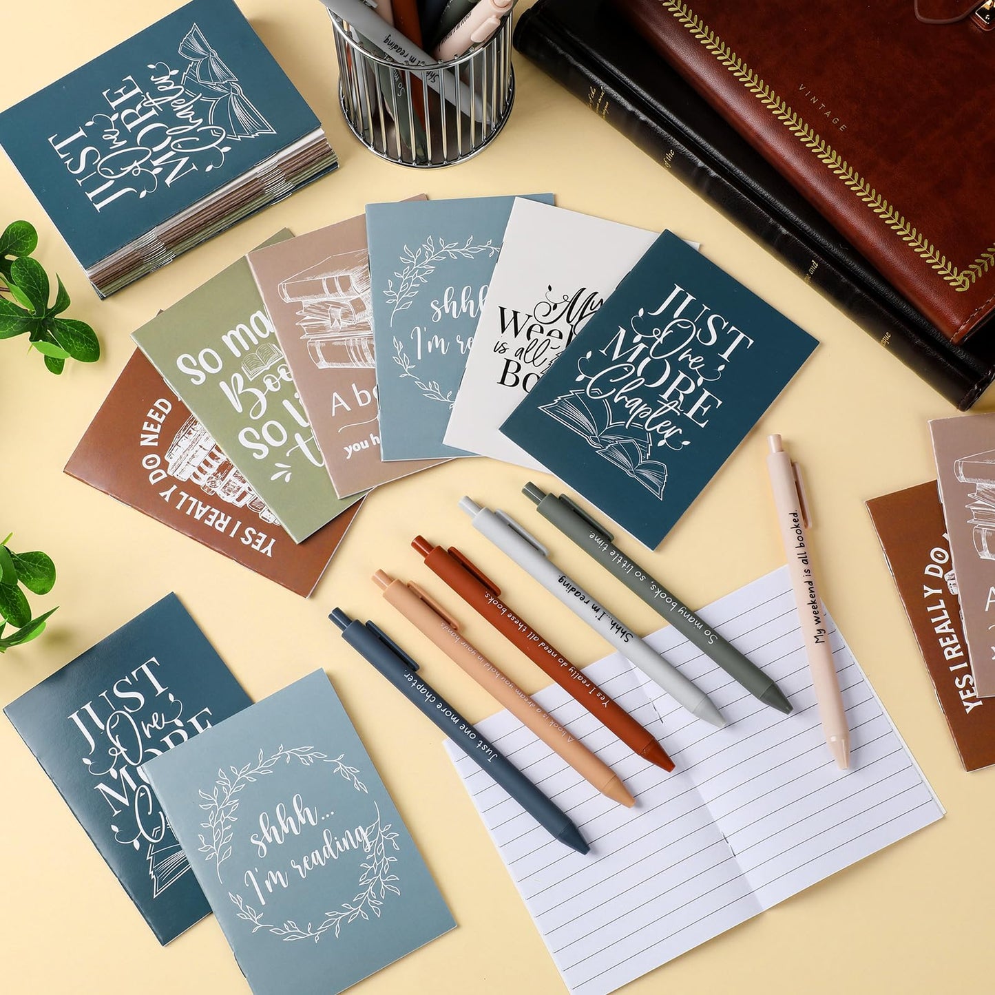Supervitae 96 Set Book Lover Gift Bulk Librarian Inspirational Notebook Ballpoint Pen Club Favors Reading Journal for Reader Bookish Student Teacher Graduation Appreciation Gift (Morandi)