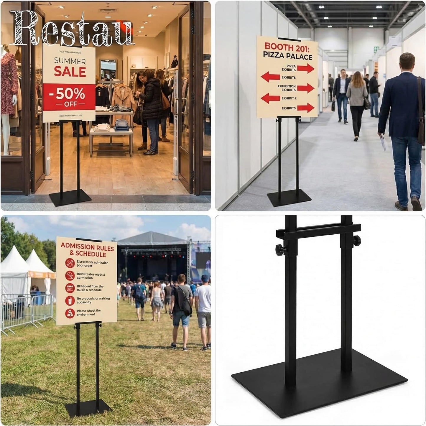 Floor Poster Board Stand, Double-Sided for Board & Foam Sign, Adjustable Metal Sign Holder, Height Up to 82Inches Poster Stand for Display Pedestal Sign Stand (1 Pack Poster Stand)