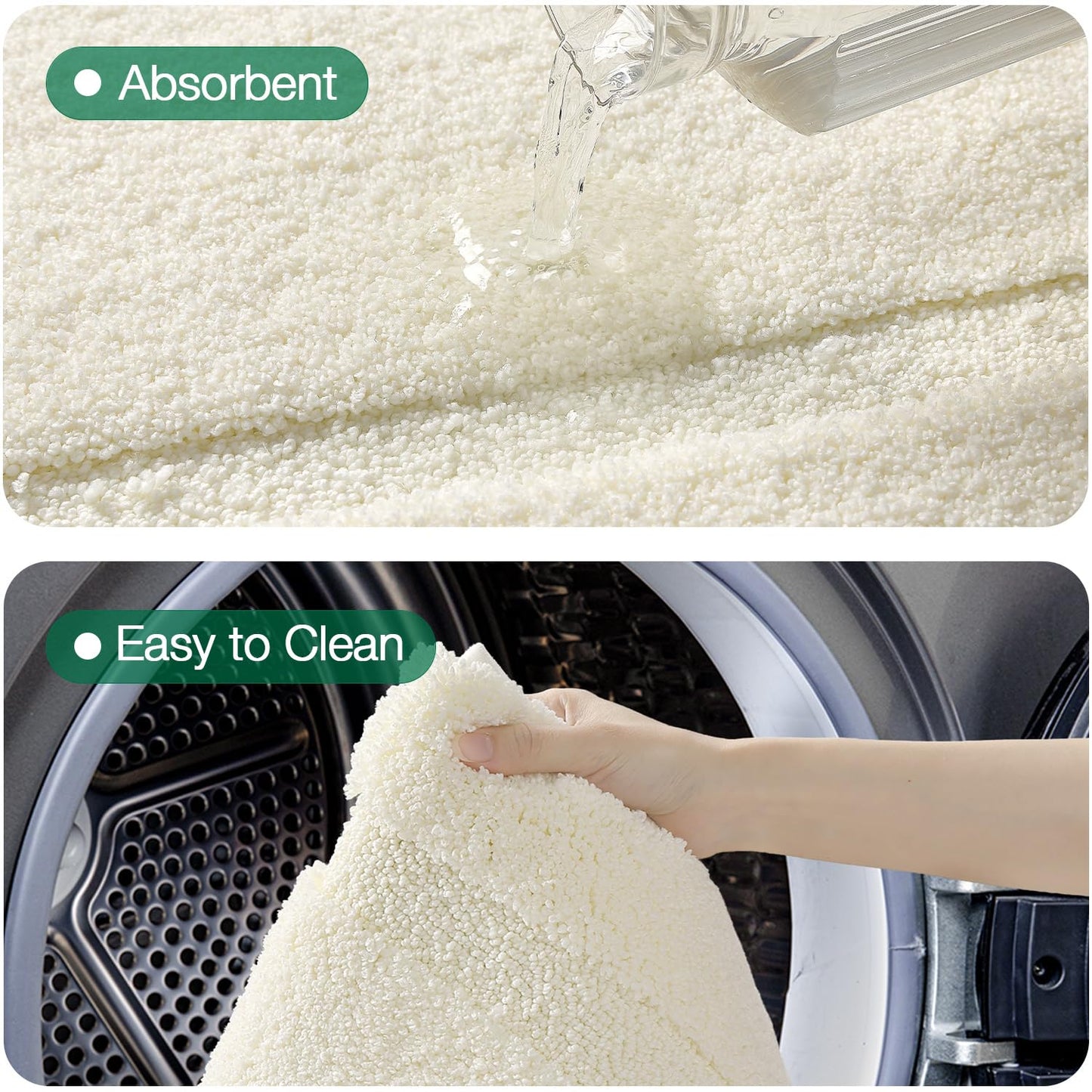 LUMI Ultra Soft Bathroom Rugs Non Slip with Rubber Backing, Absorbent Washable Bath Mat Quick Dry, Upgraded Premium Microfiber Plush Carpet for Bathtub and Shower Floor, Ivory White, 24x36