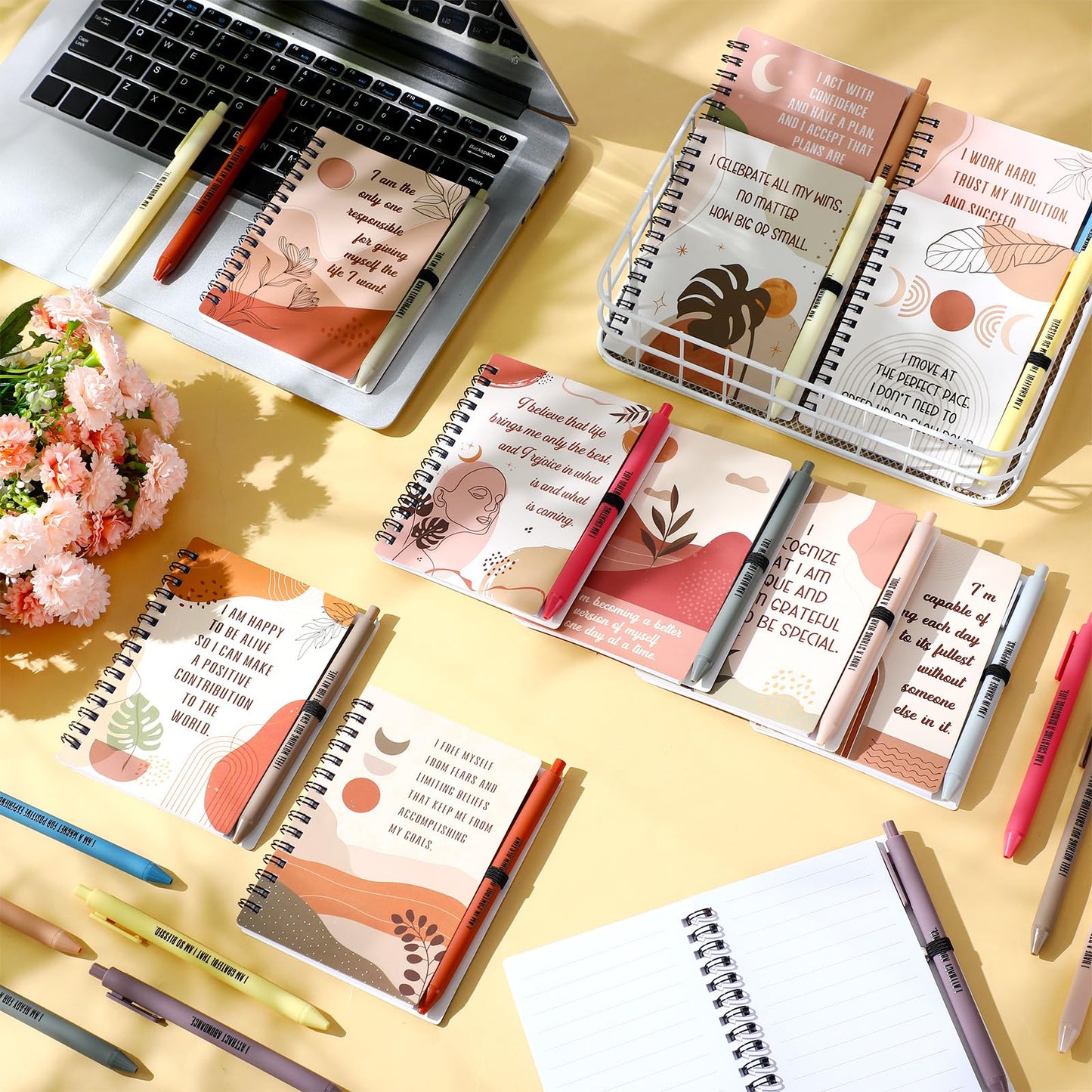 Kosiz 72 Pcs/36 Set Positive Affirmation Gifts Bulk for Women Men Gratitude Spiral Journals with Pens Motivational Notebooks Back to School Gifts for Students Employee Coworker Teacher Nurse (Rainbow)