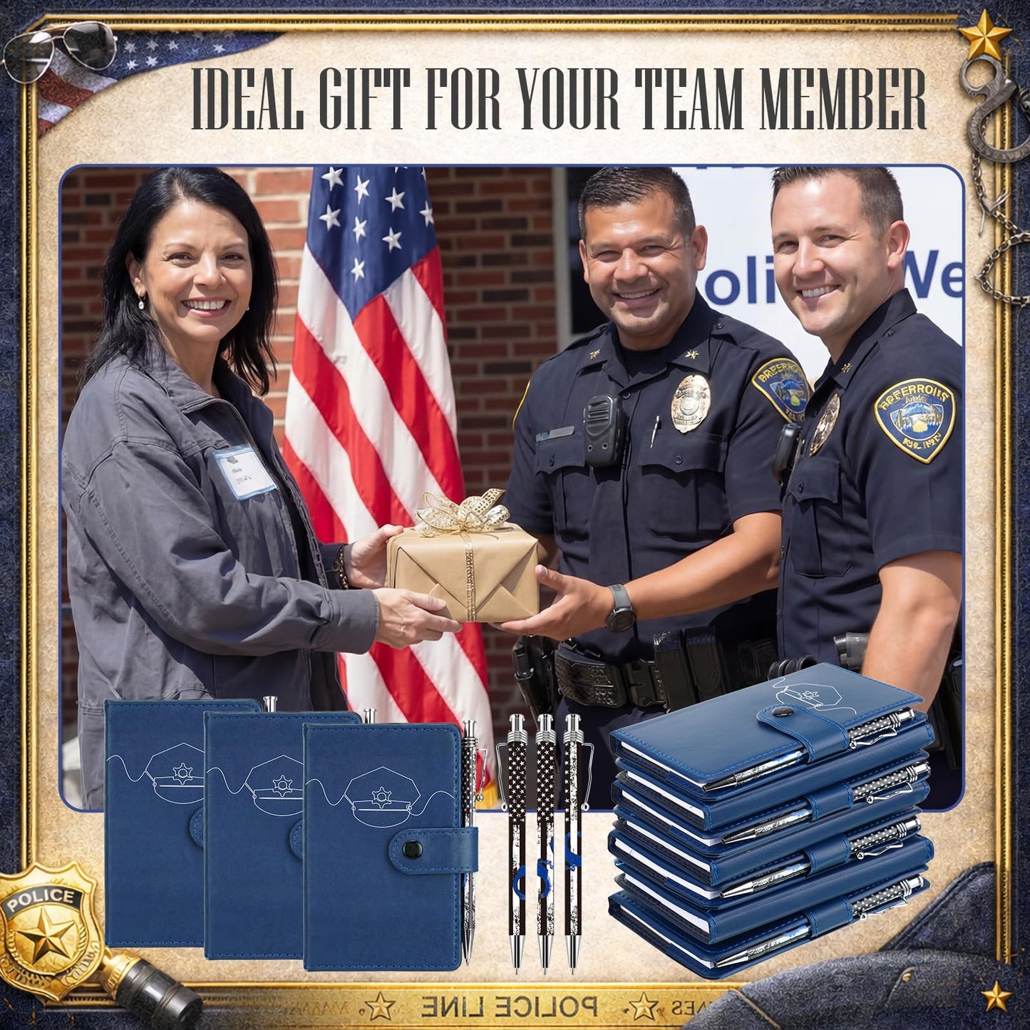 Ctosree 20 Sets Police Gifts Pocket Leather Notebooks with Handcuff Pens for Police Academy Graduation Gifts Appreciation Week Law Enforcement Officer Supplies Accessories