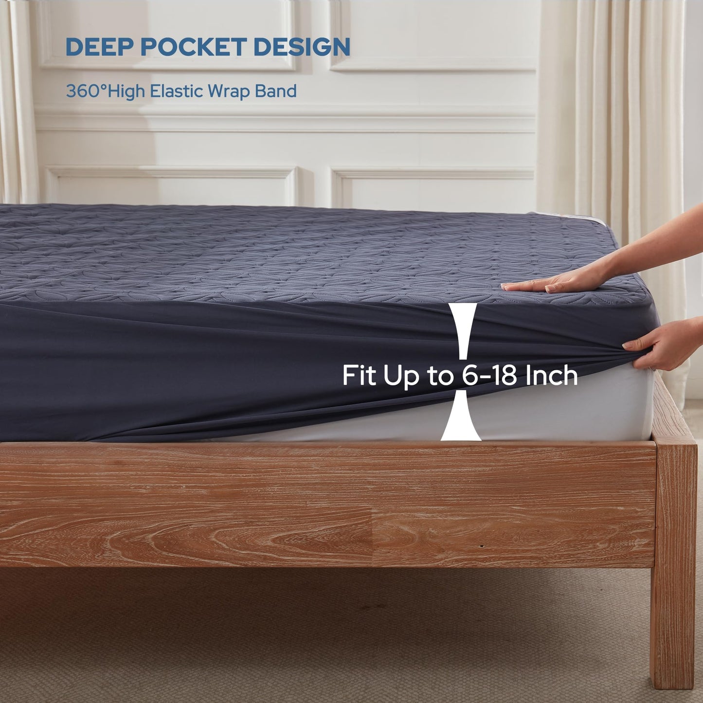 BEDLORE 2 Pack Waterproof Mattress Protector, Queen Size Mattress Pad with Deep Pocket 6"-18" Depth, Soft Breathable Bed Mattress Cover for Bedroom, College Dorm (Navy Blue)