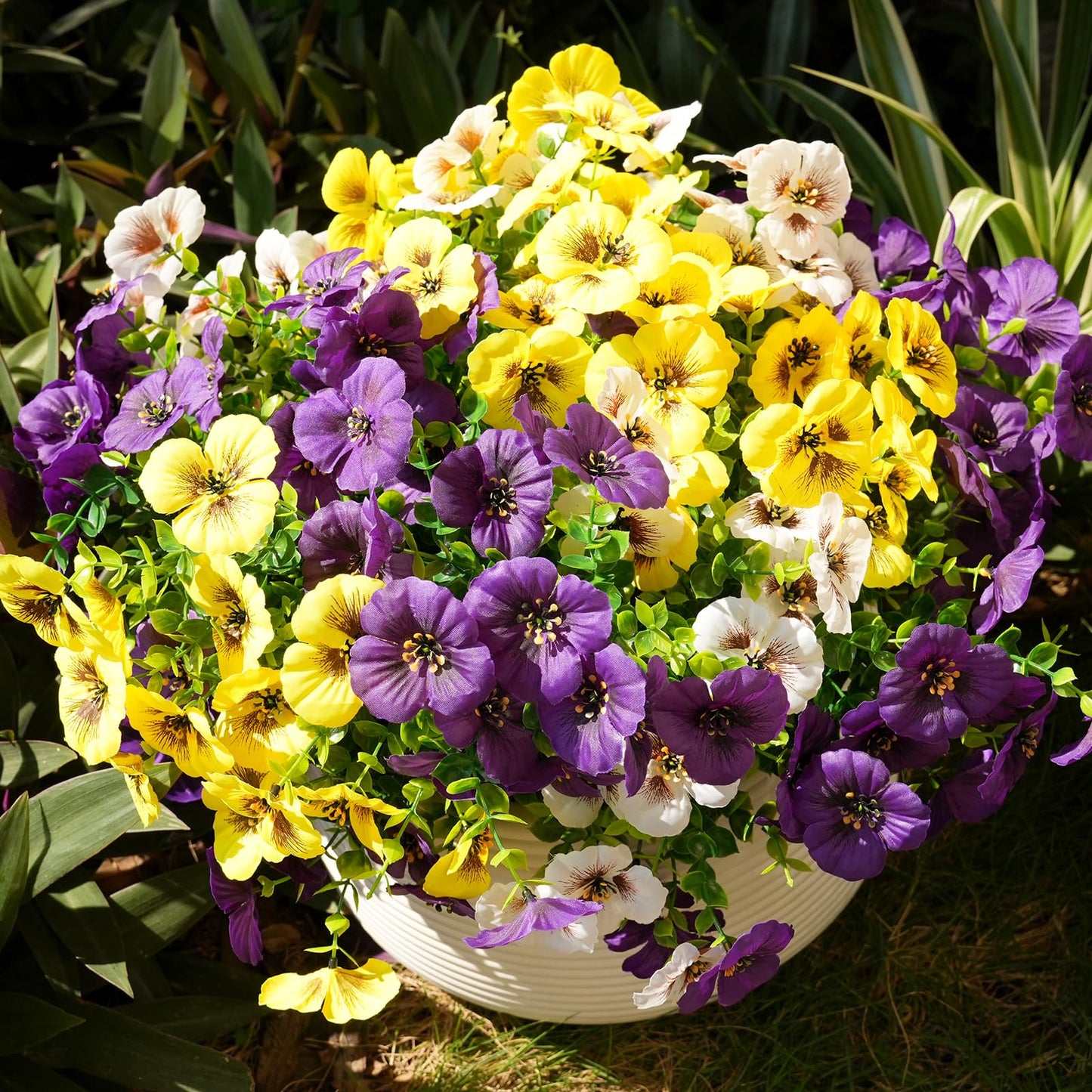 Fanfantoey Artificial Flowers for Outdoors,UV Resistant Fake Flowers Silk Pansy for Outside Porch Yard Patio Home Decor
