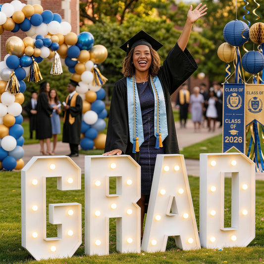 2026 Graduation Decorations - 2.3 FT Large PRE-CUT GRAD Marquee Letters Kit - Mosaic Foam Board Sign - Class of 2026 Congrats Party Supplies for Kindergarten Preschool High School College