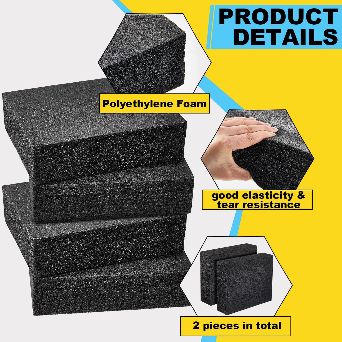 Hoolerry 4 Pcs Customizable Polyethylene Foam Packing Inserts for Cases Thick Polyethylene Foam Sheet for Packaging and Crafts (12" X 10" X 3.125",Black)