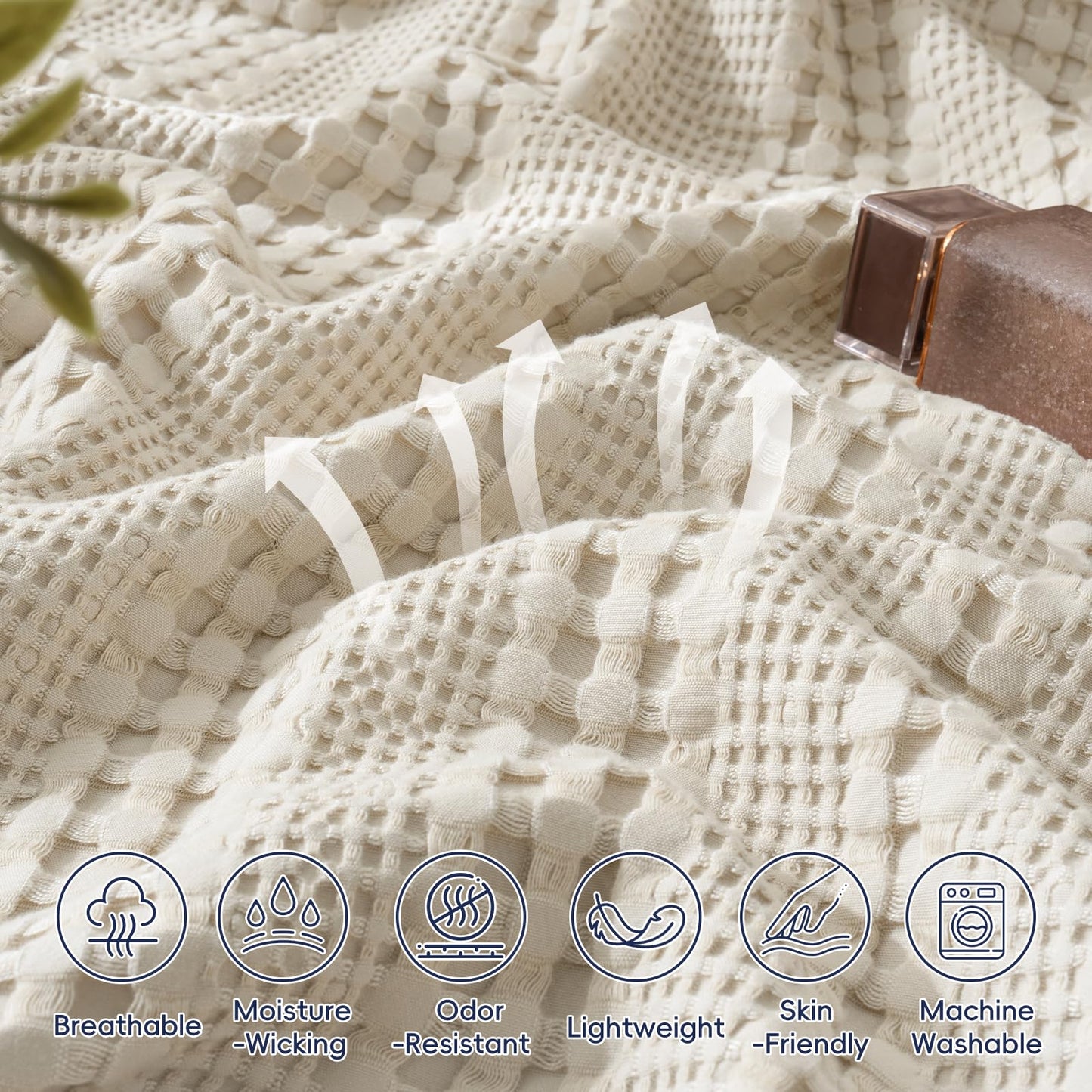 PHF Cooling Waffle Blanket King Size, Lightweight 60% Rayon from Bamboo & 40% Cotton Breathable Blanket for Hot Sleepers, Summer Use, Soft Luxury for Bed Couch Sofa, 104"x90", Linen