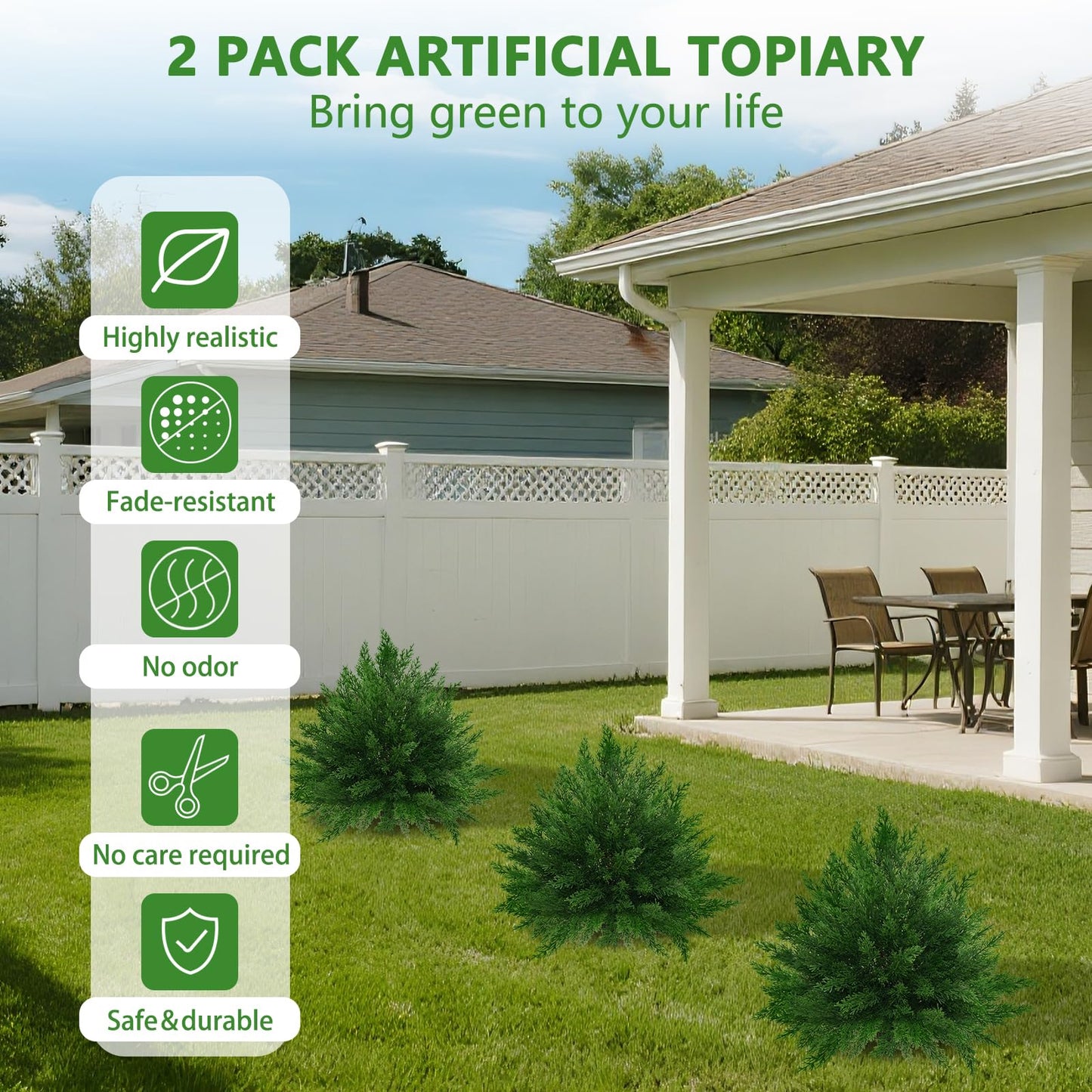 Yangrass Artificial Cypress Topiary Ball Trees 23" with Ground Spike, 2 Pack Fake Shurbs Artificial Bushes for Outdoors, UV Resistant Faux Evergreen Plants for Indoor Front Porch Garden