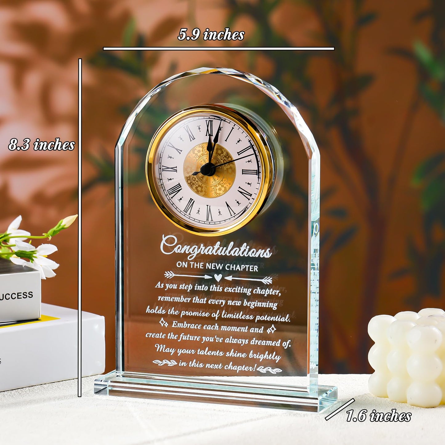 Movdyka Congratulations on Your Promotion Congrats on New Job Gifts for Women Men Coworker Crystal Clock Plaque Good Luck in New Chapter Farewell Appreciation Gift for Male Leader Employee Manager