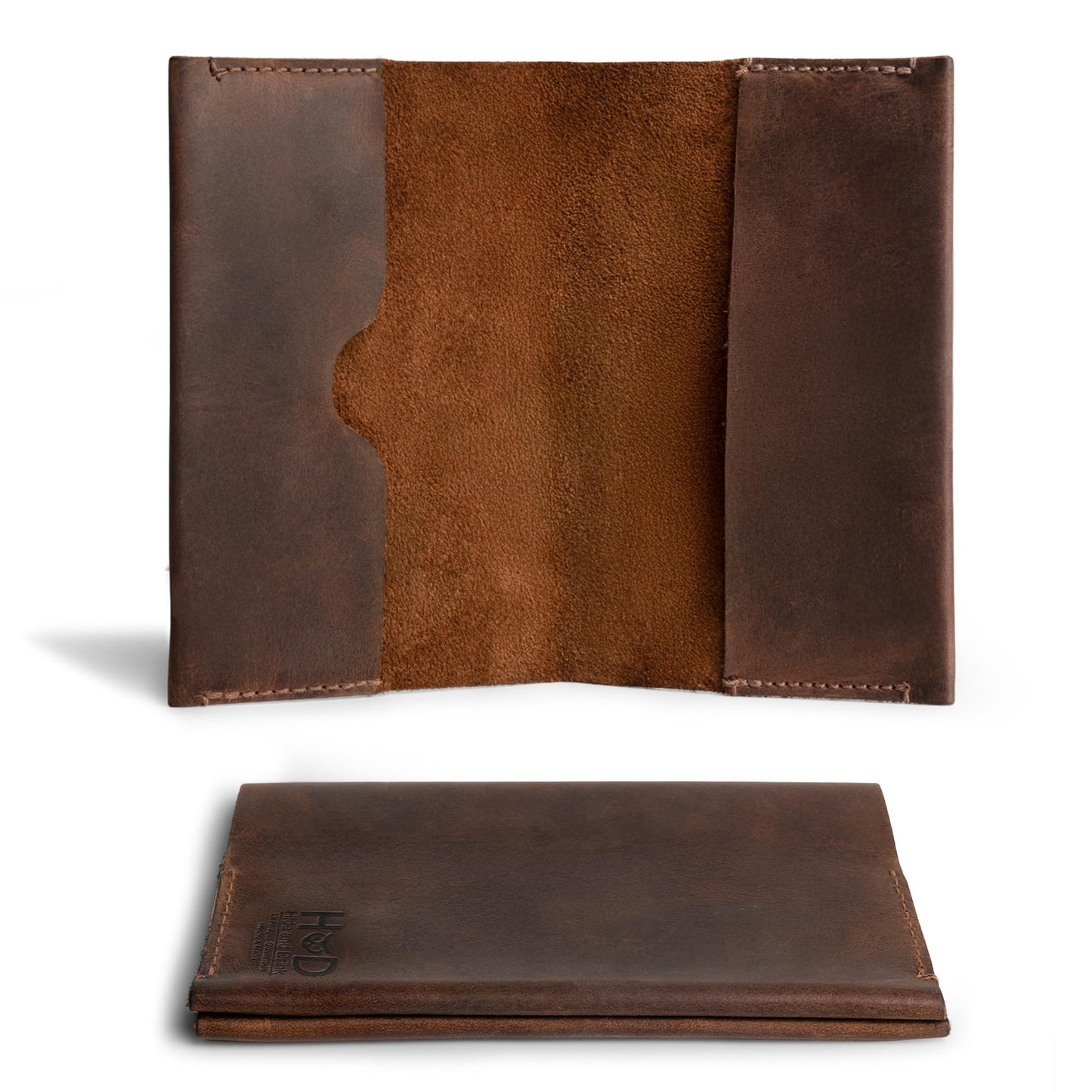 Hide & Drink, Pocket-Sized Memo Books Cover Compatible with Field Notes (3.5 x 5.5 in.) Journal Case with Card Slot, Refillable Travelers Notebook, Full Grain Leather, Handmade, Bourbon Brown