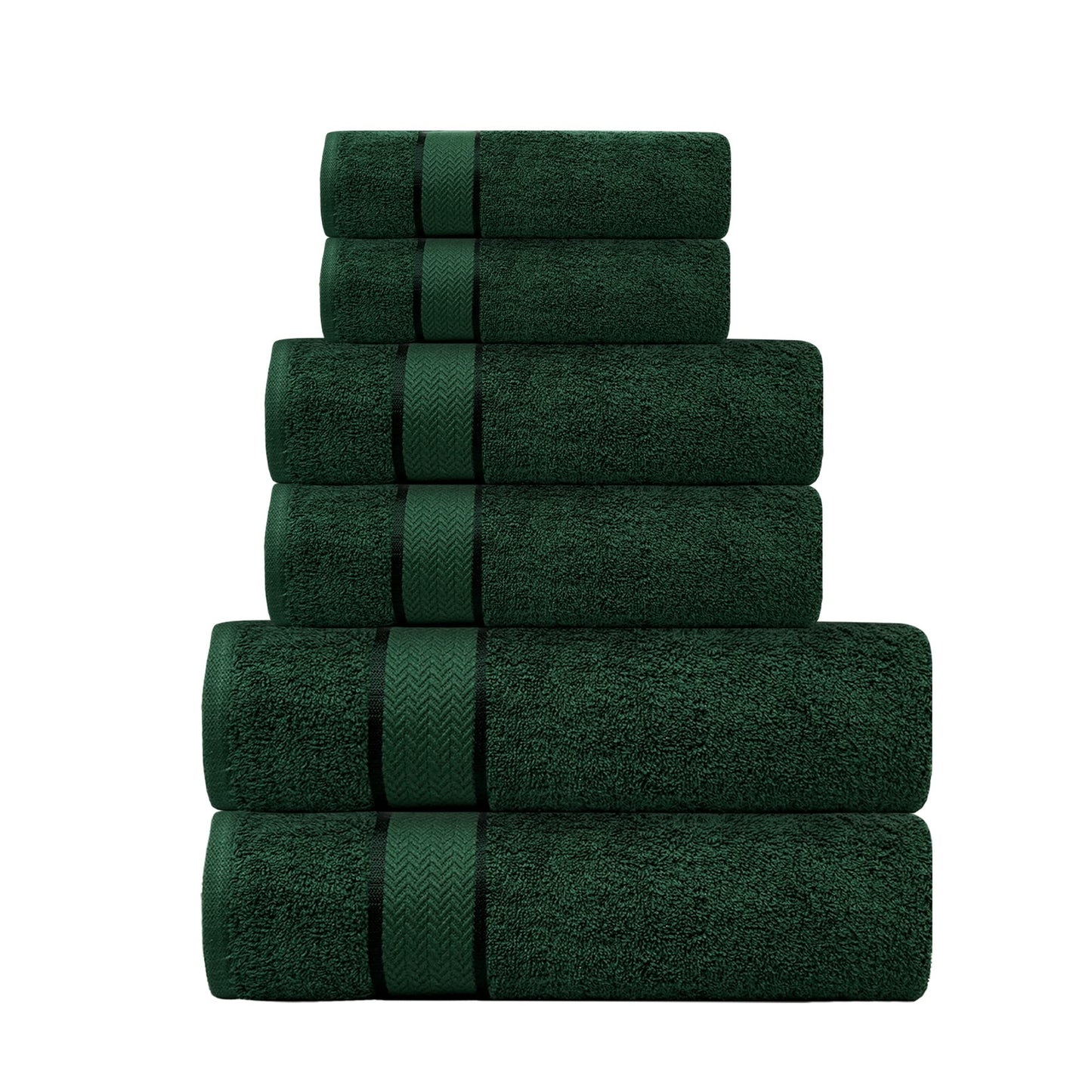 CRAFTBERRY Luxury Bath Towels Set -100% Cotton- 2 Bath, 2 Hand & 2 Washcloths- Large, Thick, Fluffy, Absorbent, Quick Dry, Soft & Plush - 6 Piece Luxury Bathroom Towels - Dark Green/Forest Green