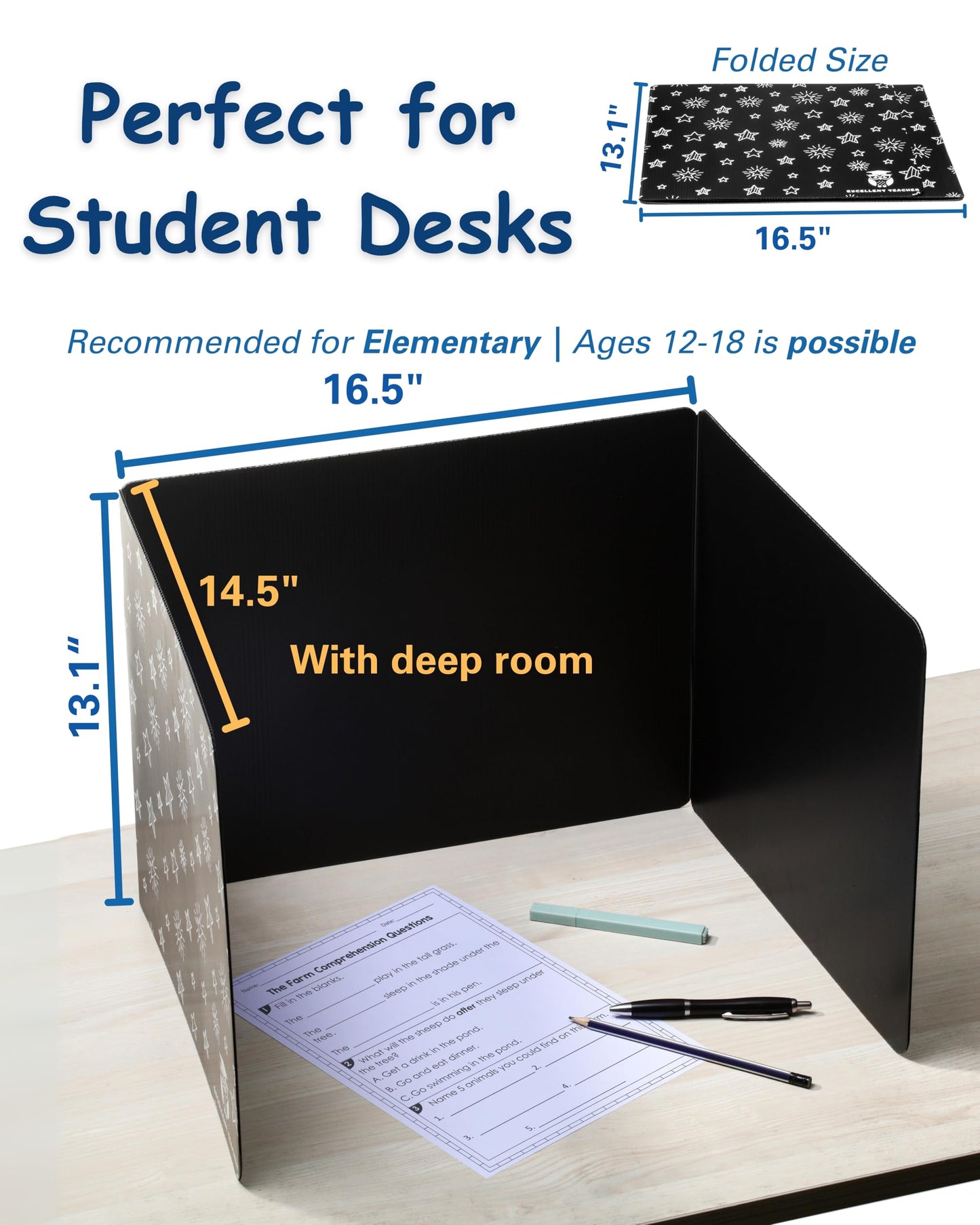 25 Plastic Privacy Folders for Students — Durable — Black Desk Dividers for Students, Easy-Store Privacy Shields for Student Desks, Testing for Classroom, Test Dividers