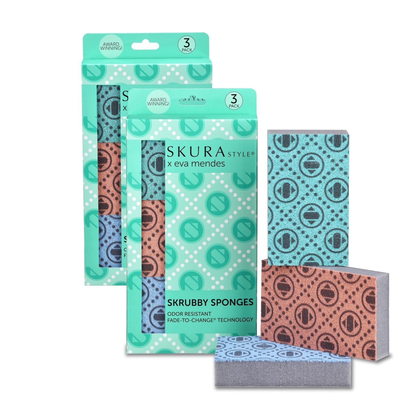 Skura Style x Eva Mendes Smart Kitchen Dish Sponges (Bulk 6 Pack) | Odor Free Non-Scratch Scrub Pad | Household Scrubber for Sink, Counters, Surfaces, Pots, Pans, Dishwashing | Color-Fade Change