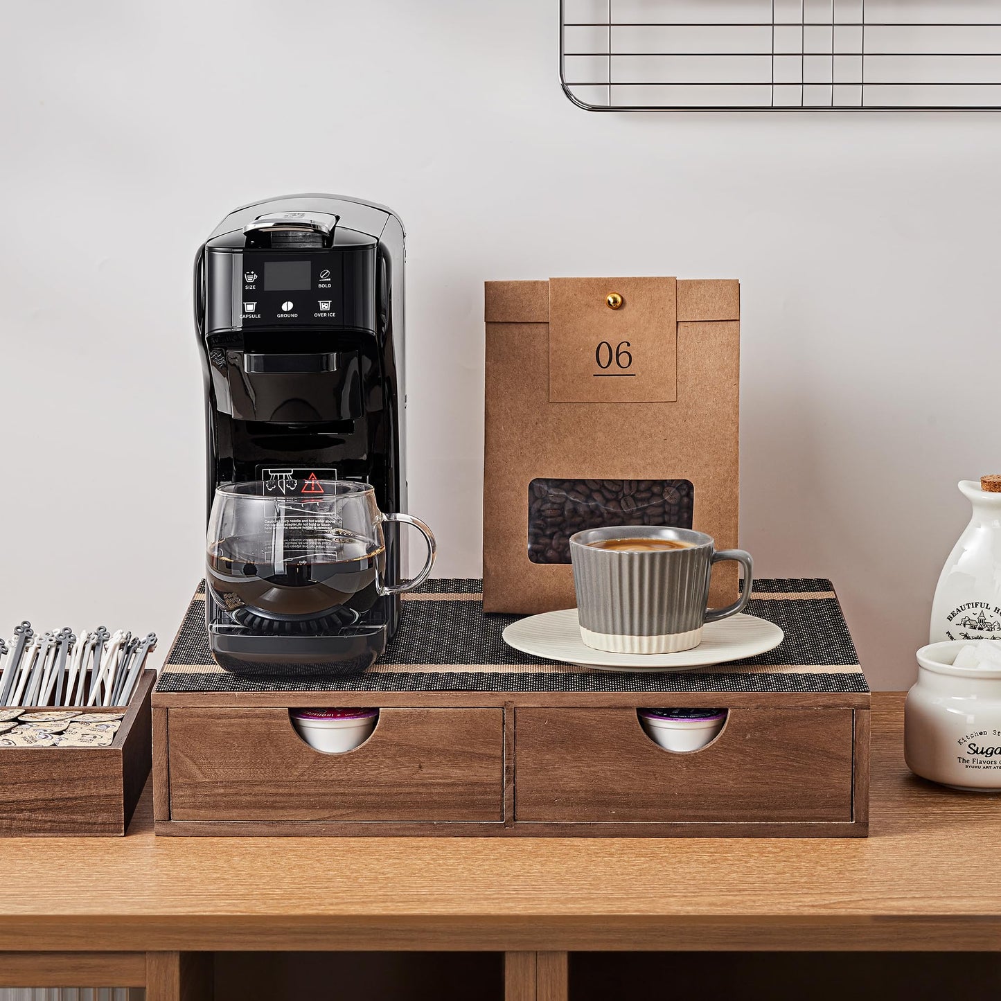 SMARTAKE Wooden K Cup Organizer Coffee Pod Storage Box, Coffee Pod Tea Organizer and Storage, K Pod Drawer Coffee Maker Stand, Kcup Holder for Countertop Kitchen Office Coffee Bar, 30 Pod Capacity