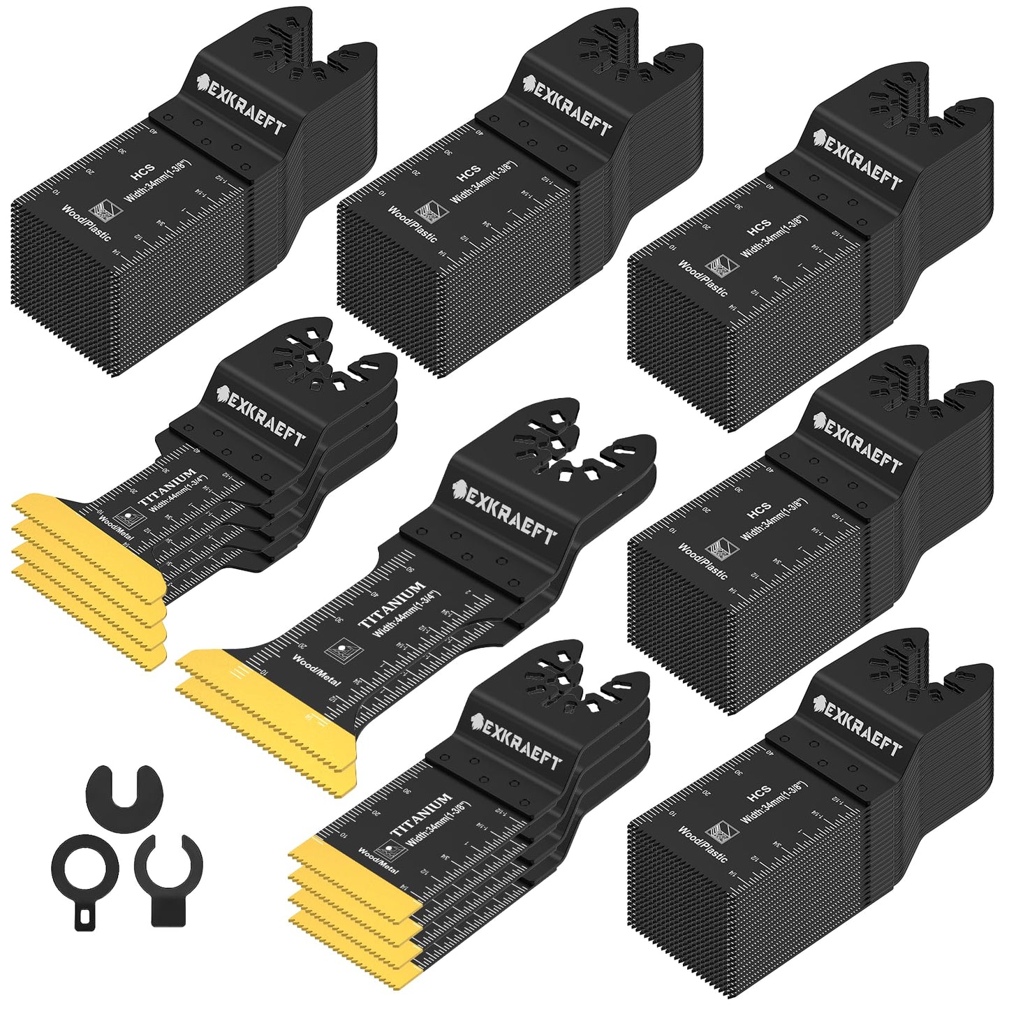110 PCS Multitool Blades Oscillating Tool Blade, Universal Titanium Oscillating Saw Blades for Metal Nails, Wood and Plastic, Multi Tool Blades Kits Fit Dewalt Milwaukee Ryobi Rockwell Fein