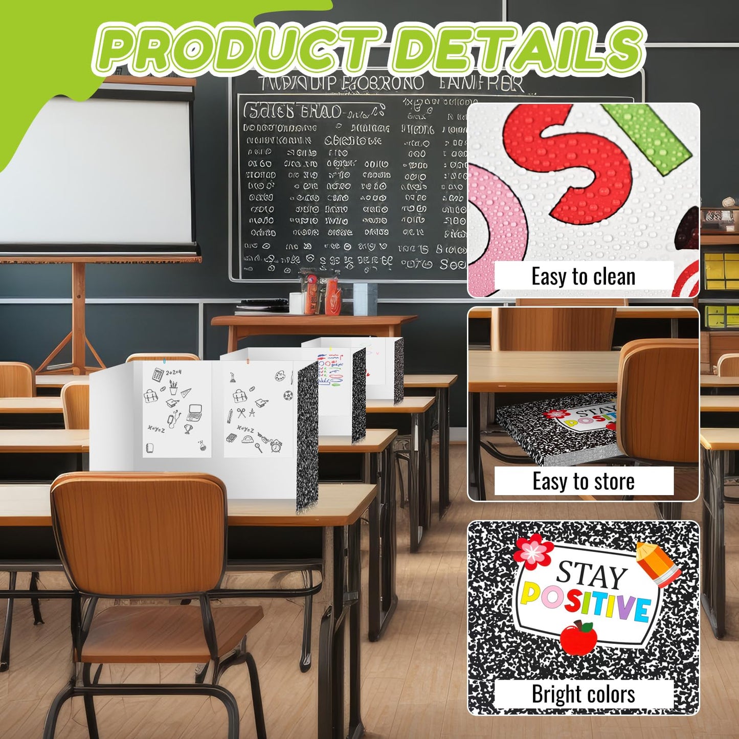Cinrobiye 24 Pcs Composition Privacy Folders Standard for Students Cardboard Shields Test Privacy Boards Inspirational Words Desk Dividers Shield for Classroom School Study Supplies (Black)