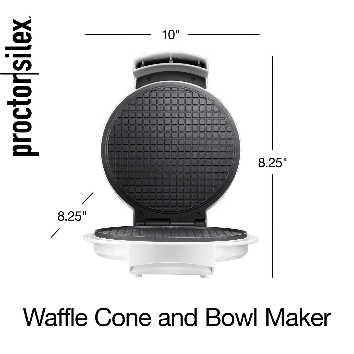 Proctor Silex Waffle Cone and Ice Cream Bowl Maker with Browning Control, Shaper Roller and Cup Press, 7.5” PFAS-Free Nonstick Plates, White (26410MN)
