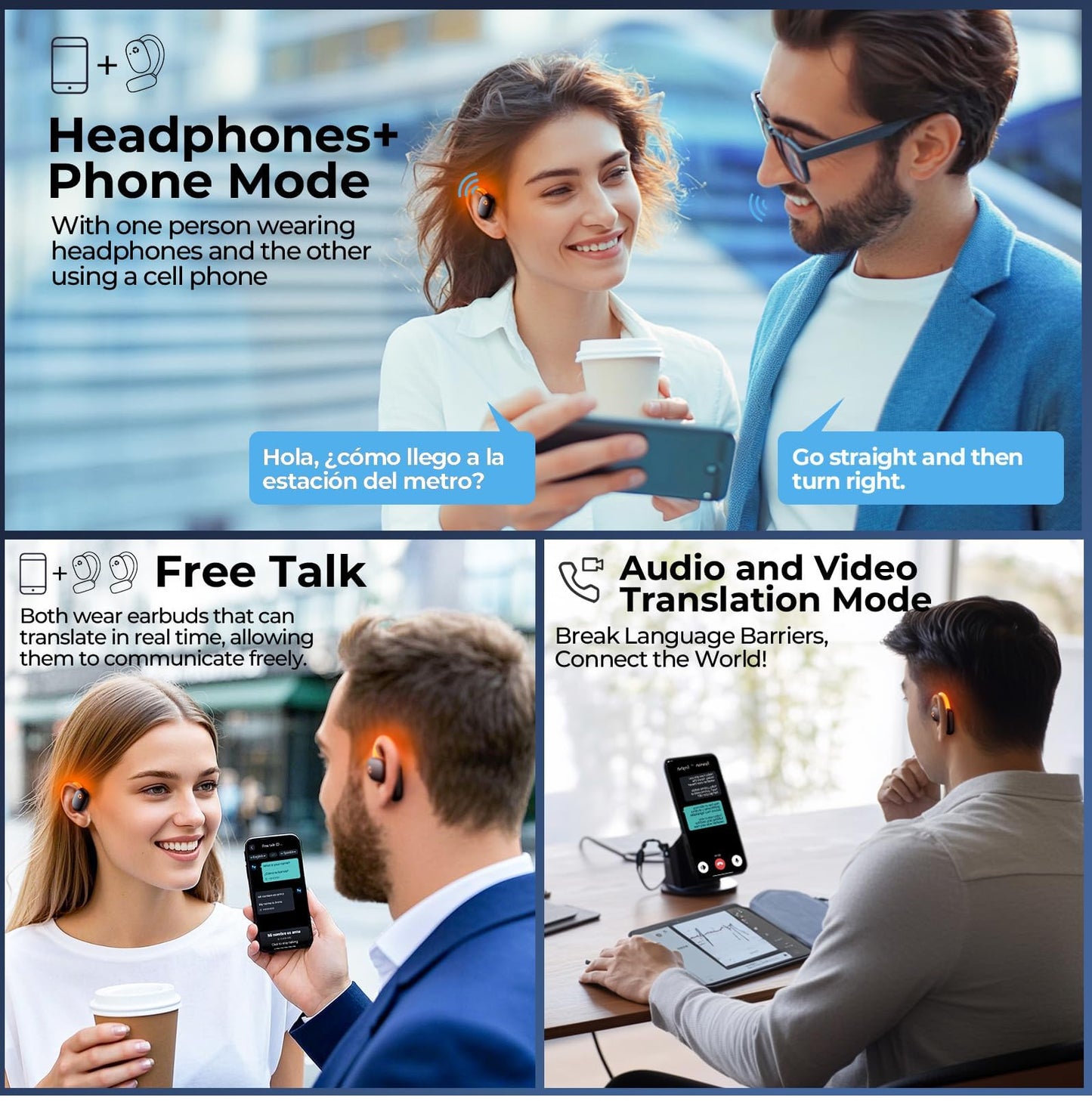 occiam AI Translation Earbuds Real Time, 164 Language Translator Device with No Subscription, Simultaneous Interpretation for Face-to-Face, Photo/Audio/Video Translating Headphone Matte Black