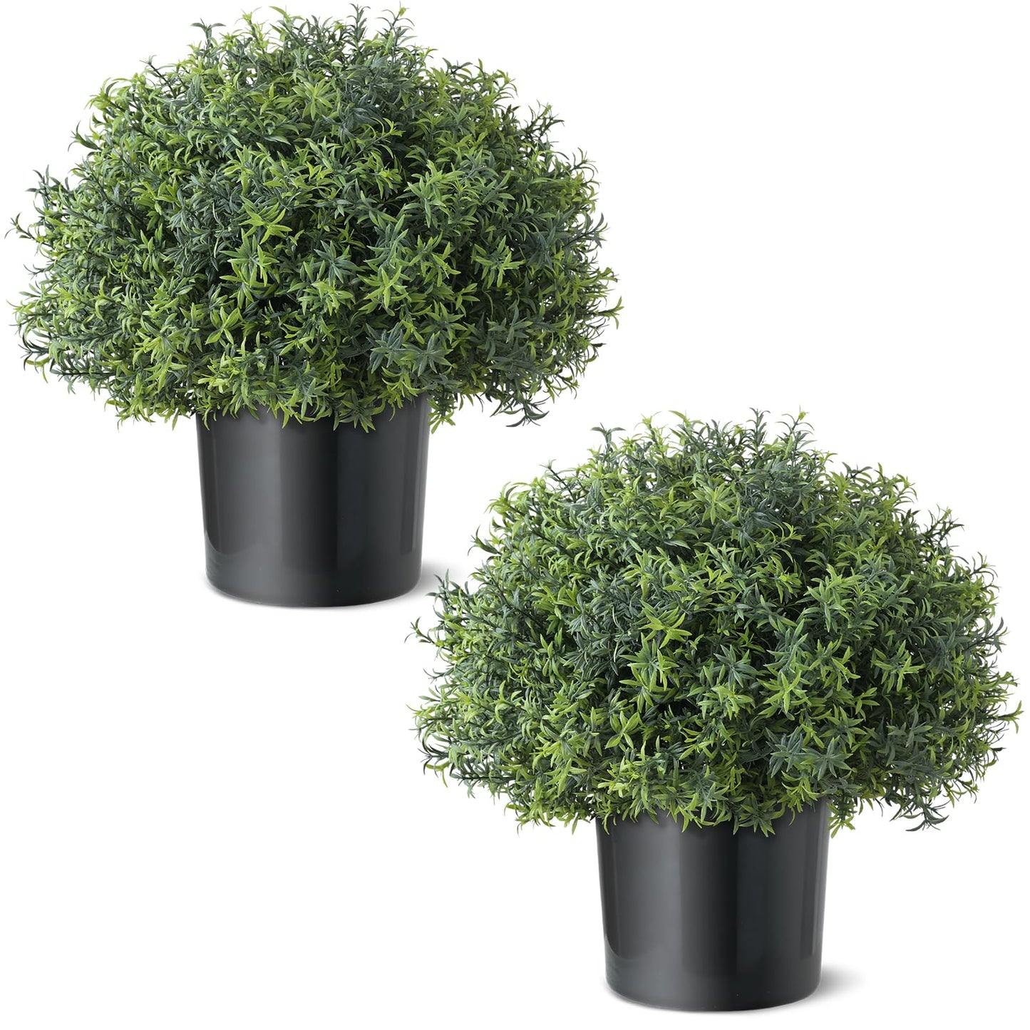 2 Sets Artificial Rosemary Topiary Ball Trees for Front Door - UV Resistant Faux Outdoor Rosemary Bushes, Fake Spring/Summer Greenery Potted Plants for Farmhouse Garden Porch Outside Decor