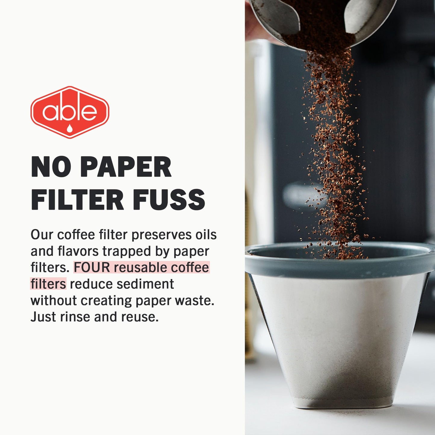 Able NUMBER FOUR: Precision Reusable Coffee Filters, Durable Metal Coffee Filter Compatible with Any Number 4 Brew Basket, Brewing System Accessory, Optimizes Extraction, Reduces Sediment, Pack of 1