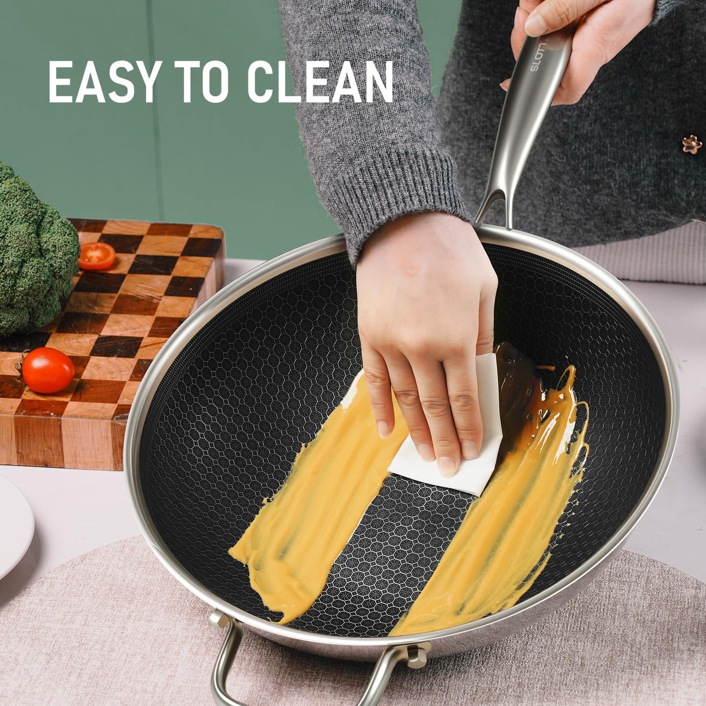 SLOTTET Hybrid 12-Inch Wok with Steamer,Nonstick Stainless Steel Woks & Stir-fry pans with Lid,Stay-Cool Handle,PFOA Free Cookware,Dishwasher and Oven Safe, Works on Induction