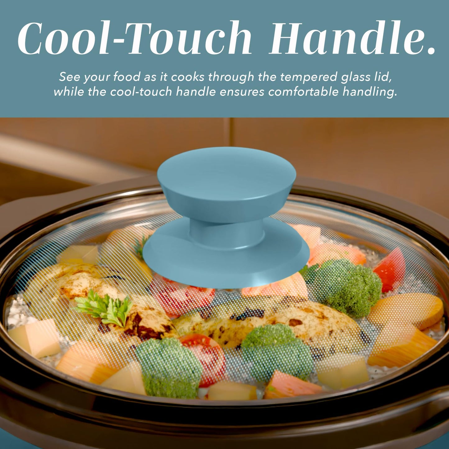 COOK WITH COLOR 2QT Mini Electric Round Slow Cooker - Adjustable Settings, Removable Stoneware Pot, Tempered Glass Lid, Dishwasher Safe, Cool-Touch Side Handles, Slate Blue