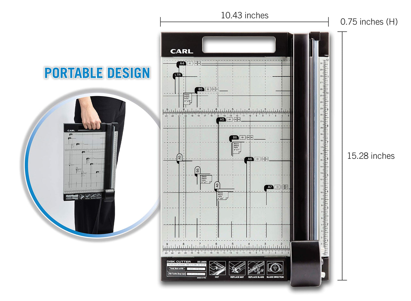 Carl 12 inch DC-200N Premium Rotary Paper Trimmer, Metal Base, 15 Sheet Cutting Capacity.