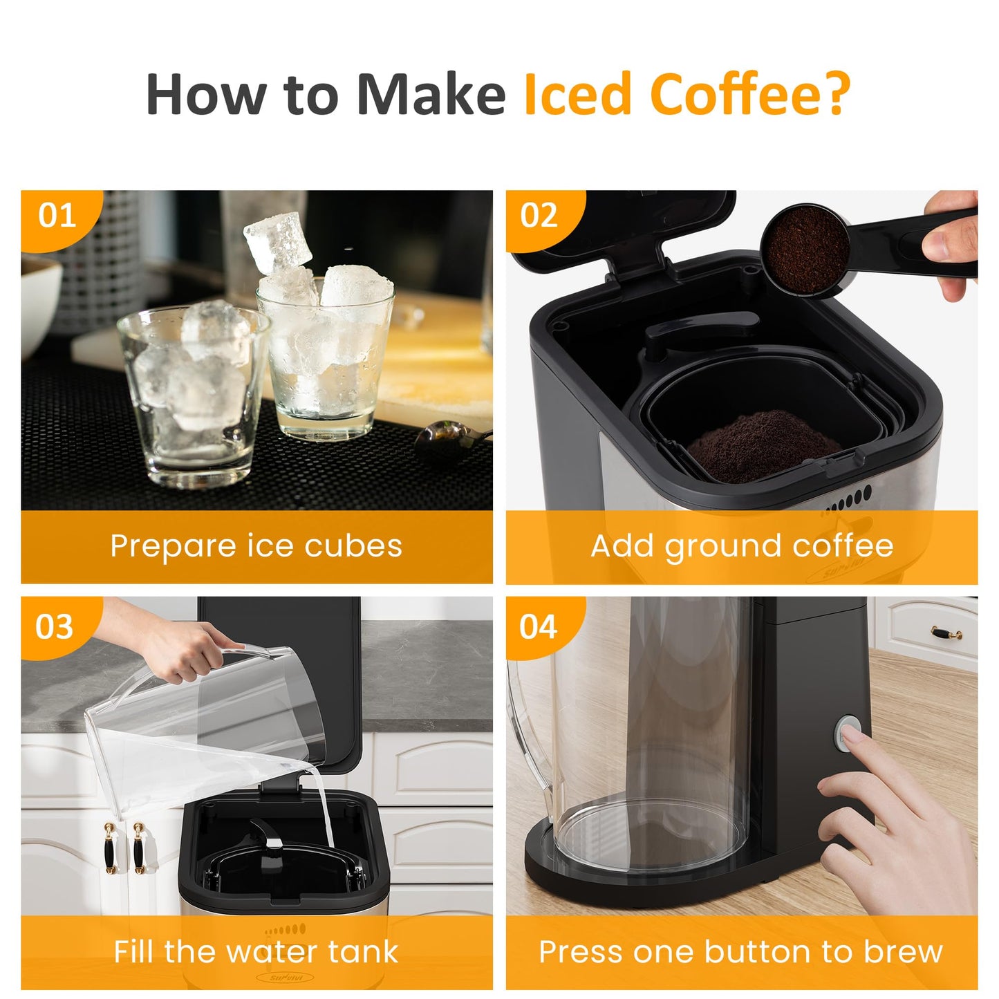 SUNVIVI Iced Tea Maker with 2.5-Quart Pitcher, Iced Coffee Brewing Maker for Ground Coffee, Tea Bags, Loose Leaf Tea, 7 Cups Coffee Machine for Home, Strength Control for Flavor, Black