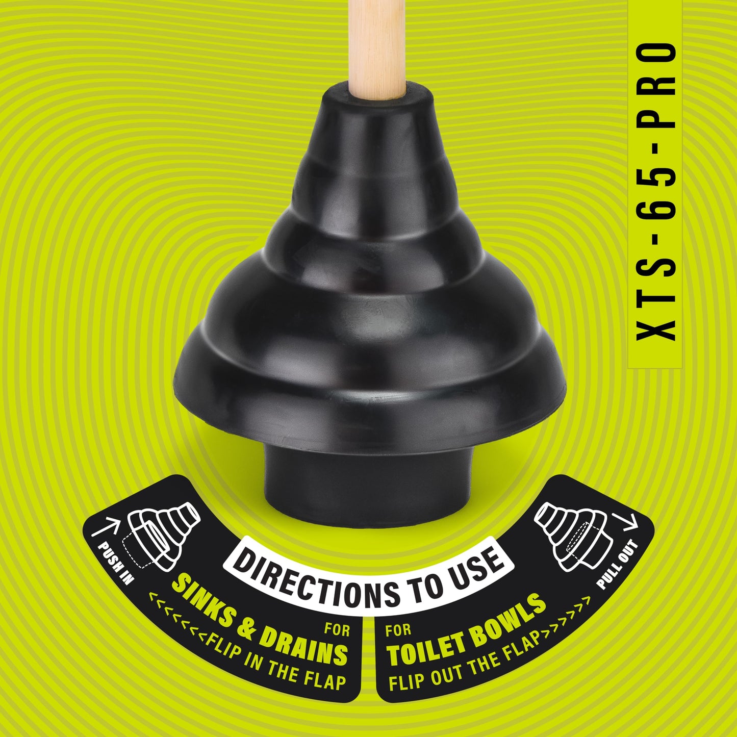 SteadMax XTS-65-PRO Heavy Duty Toilet Plunger, Commercial Grade, Powerful Double Thrust Force Rubber Cup with Wood Handle, for Clogged Bathroom, Shower, and Kitchen, 3 Pack (22" x 5.75")