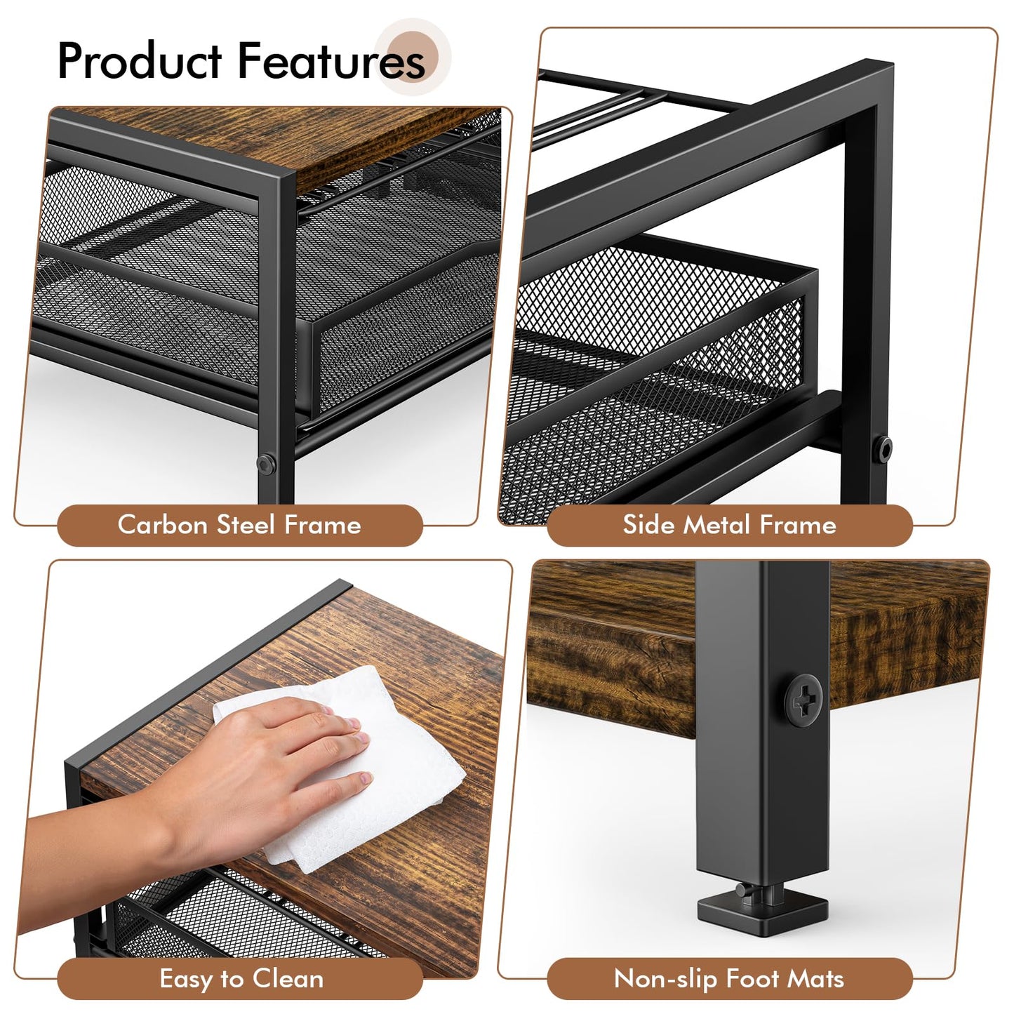 Kssiaz K Cup Holder, 2-Tier Coffee Pod Holder for 48 Pods, K Cup Drawer Organizer with Sliding Storage Drawer, Coffee Bar Station Organizer for Countertop, Space Saving, Home & Office, Brown