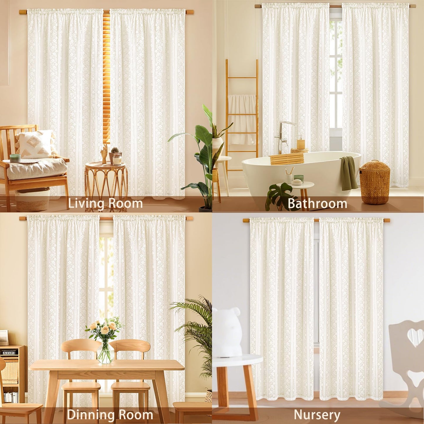 ASPMIZ Linen Curtains for Bedroom, Double Layered Boho Curtain for Living Room Farmhouse Curtain 84 Inch Length 2 Panels Set, Rustic Curtains & Drapes Rod Pocket with Tiebacks, 52 x 84 Inch, Beige