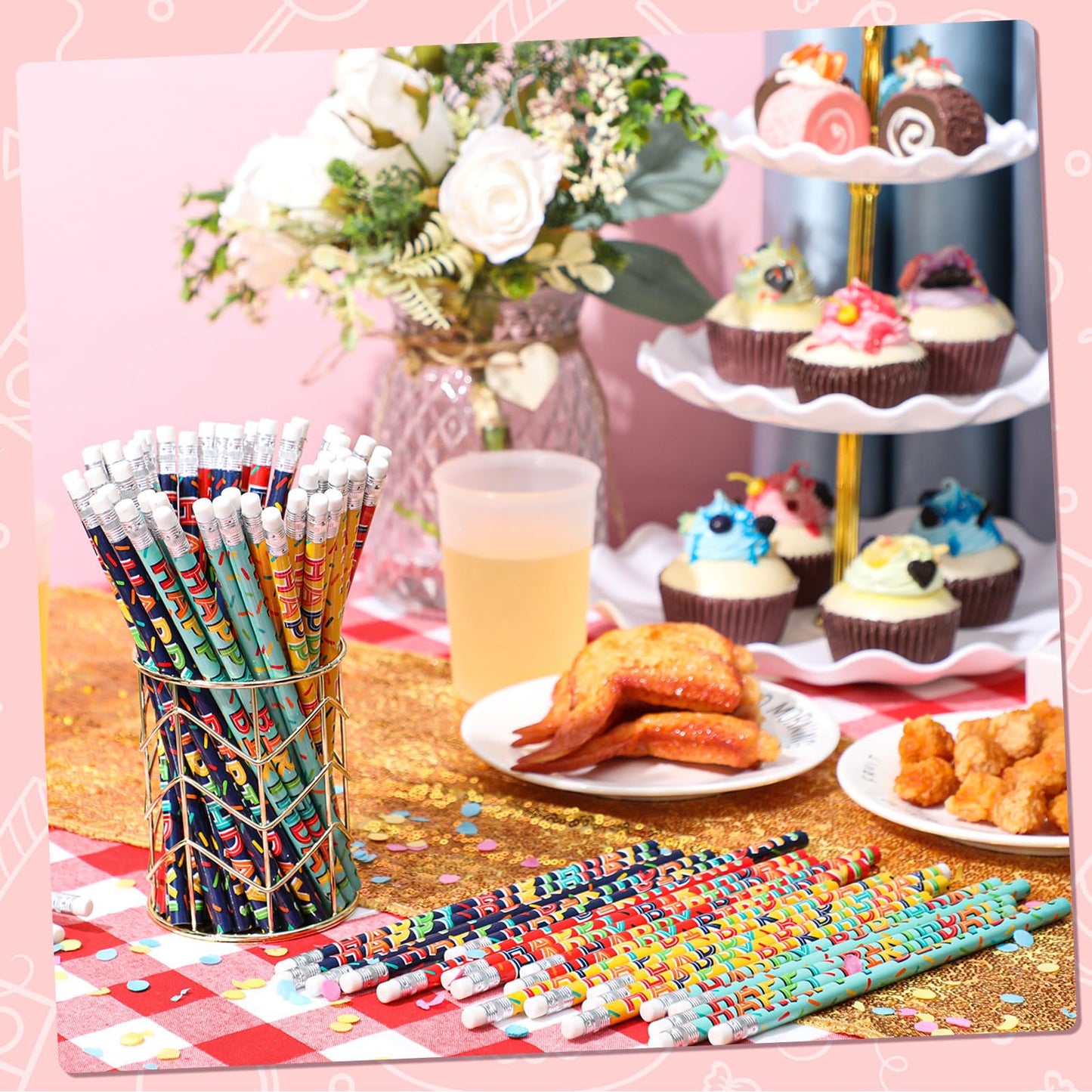 Kosiz 400 Pcs Happy Birthday Pencils for Students Colorful Printed Birthday Pencils Bulk with Top Erasers Wood Writing Instruments for Teachers Classroom Reward Party Kids Gifts Supplies