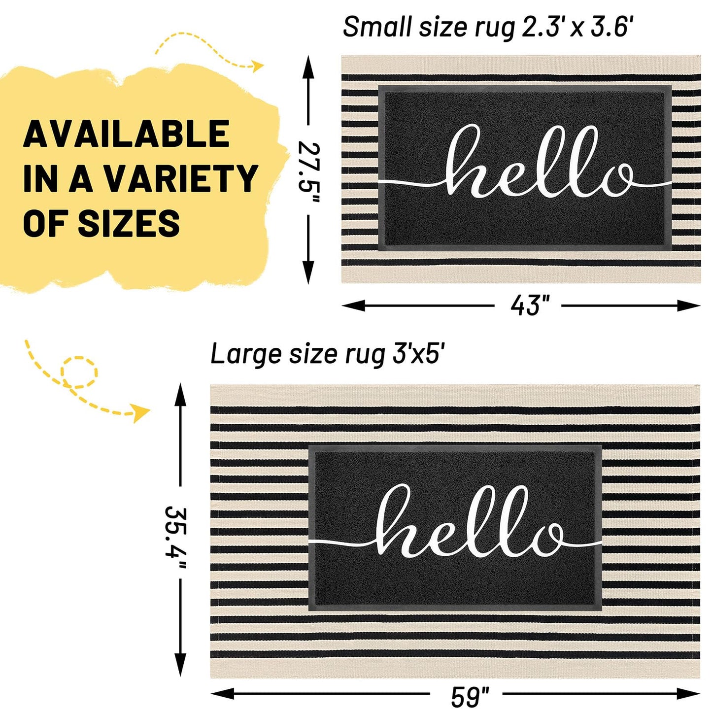 KILOCOCO Beige Striped Rug 3x5 Indoor Outdoor Rugs Front Door Rugs Hand Woven Cotton Washable Striped Layered Doormats for Front Porch/Kitchen/Farmhouse/Entryway/Patio