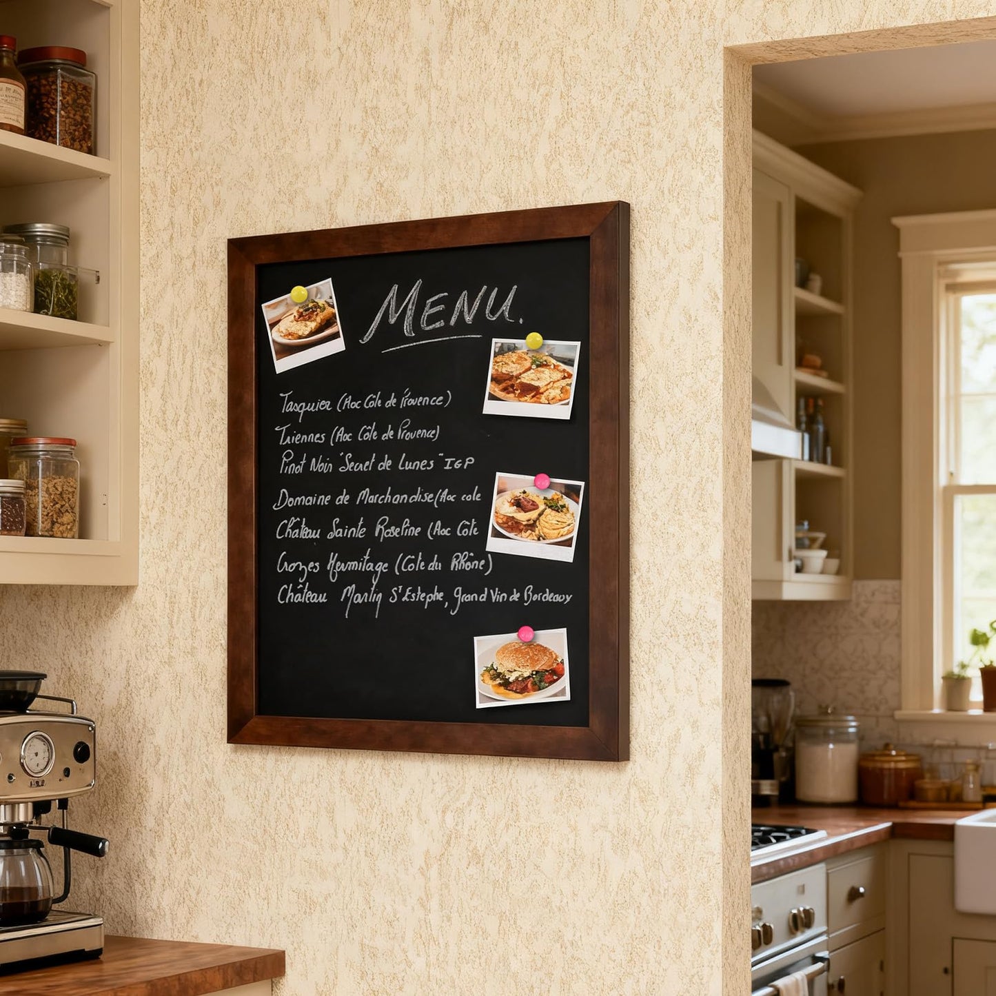 4 THOUGHT Solid Pine Wood Framed Magnetic Chalkboard for Wall, 24"x18" Heavy Duty Rustic Blackboard Sign for Kitchen, Office, Home & Cafe - Indoor/Outdoor Use, Brown