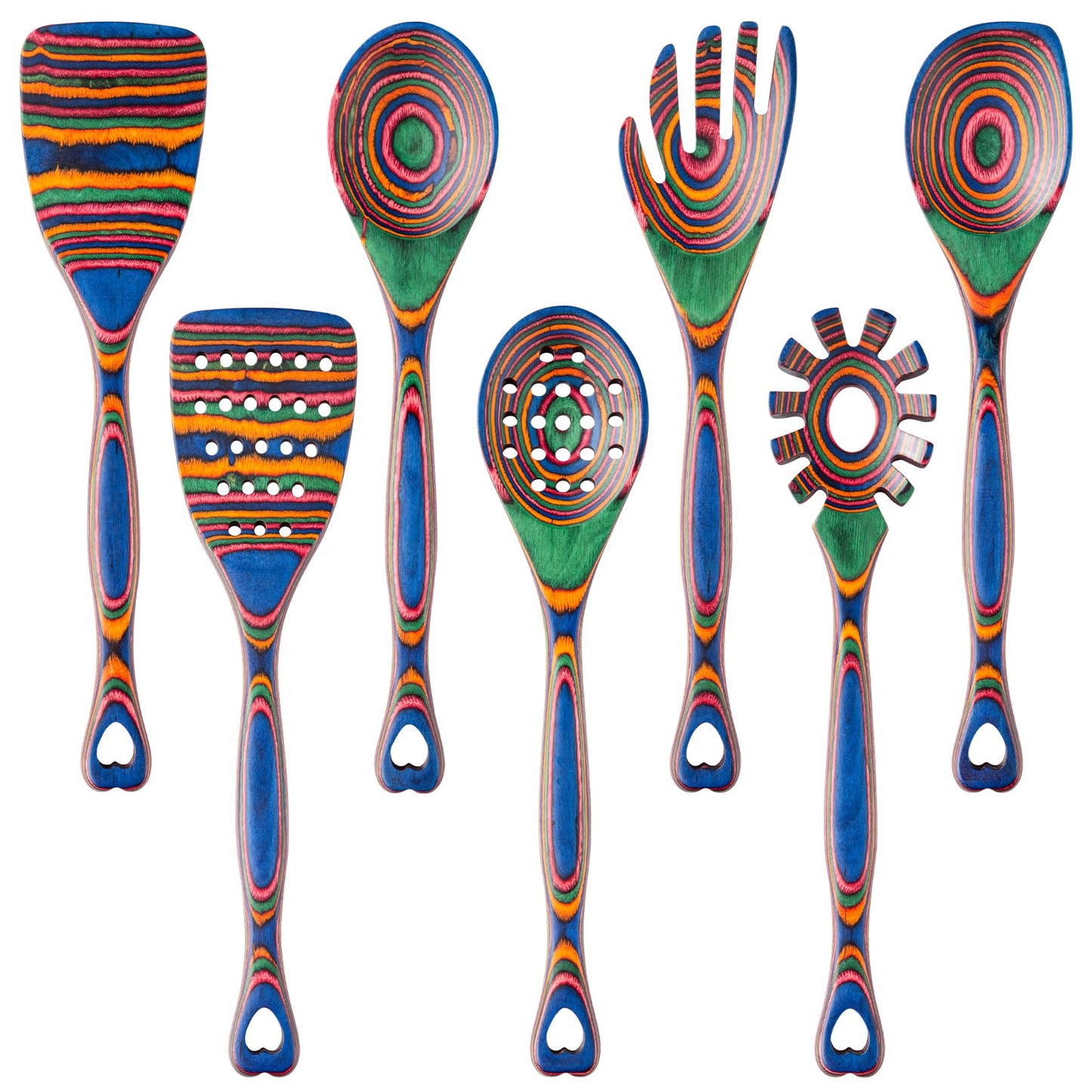 Gudamaye Pakkawood 7-Piece Wooden Cooking Utensils, Wooden Spoons for cooking, Pakkawood kitchen Utensils for Cooking, Non-Stick Spoon, Household Essentials, Heat-Resistant Spoons