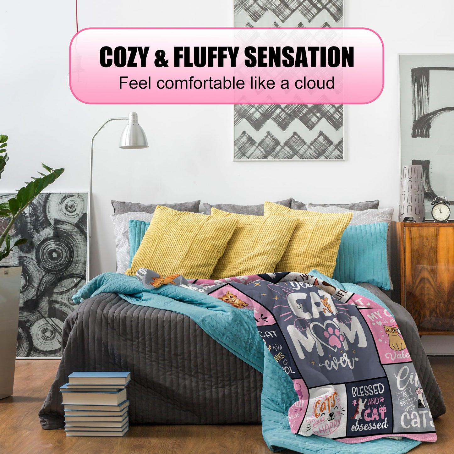 Settocos Cat Mom Gifts Blanket 50"x60", Mothers Day Birthday Gifts for Cat Lovers for Women, Cats Lovers Gifts for Women, Funny Cats Themed Gifts, Cat Lady Mom Mother Present