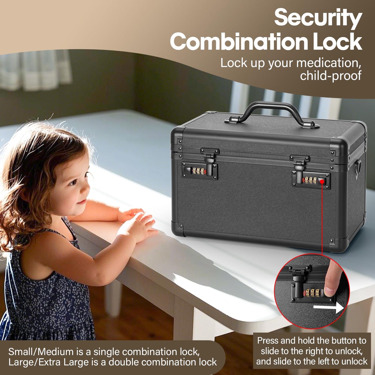 LOCKCURX Lock Box - Security Combination Lock Box, Locking Storage Case for Personal Items and Medicine, Childproof Lockable Lockbox for Home/Office/School, 10.2x6.8x6.9 Inch, Black