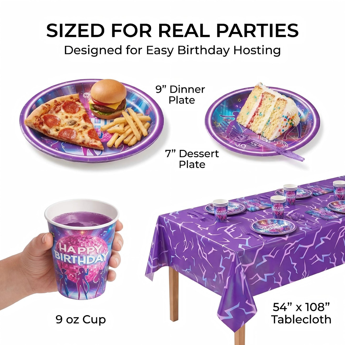 170 Pcs Birthday Party Supplies for 24 Guests, KPop Inspired Disco Dance Music Theme Party Decorations with Banner, Plates, Napkins, Cups, Tablecloth & Cutlery