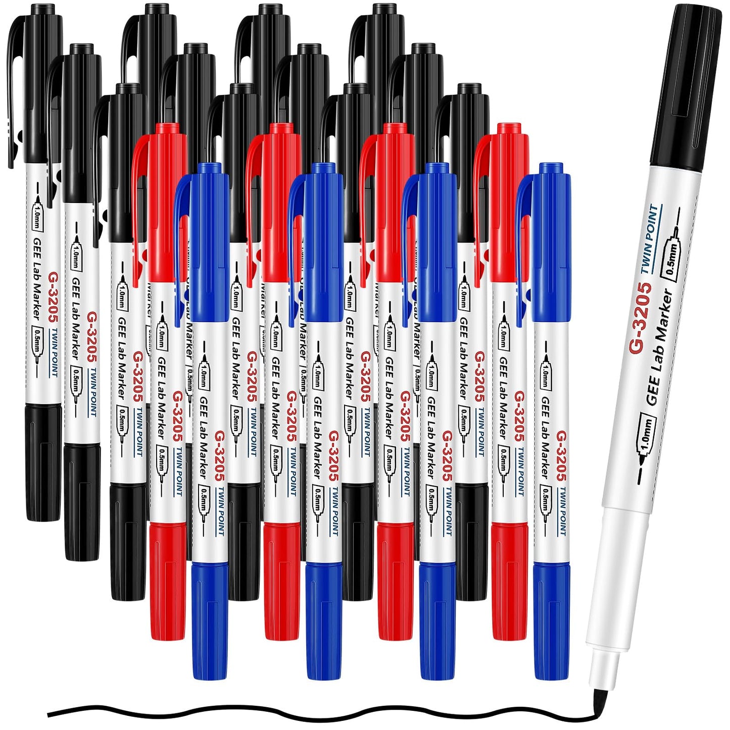 Janlaugh 20 Pack Alcohol Resistant Laboratory Markers, Black Dual Head Permanent Freezer Pens with 0.5mm Fine Point and 1.0mm Makers Tip, Designed for Industrial, Lab and Hospital Use