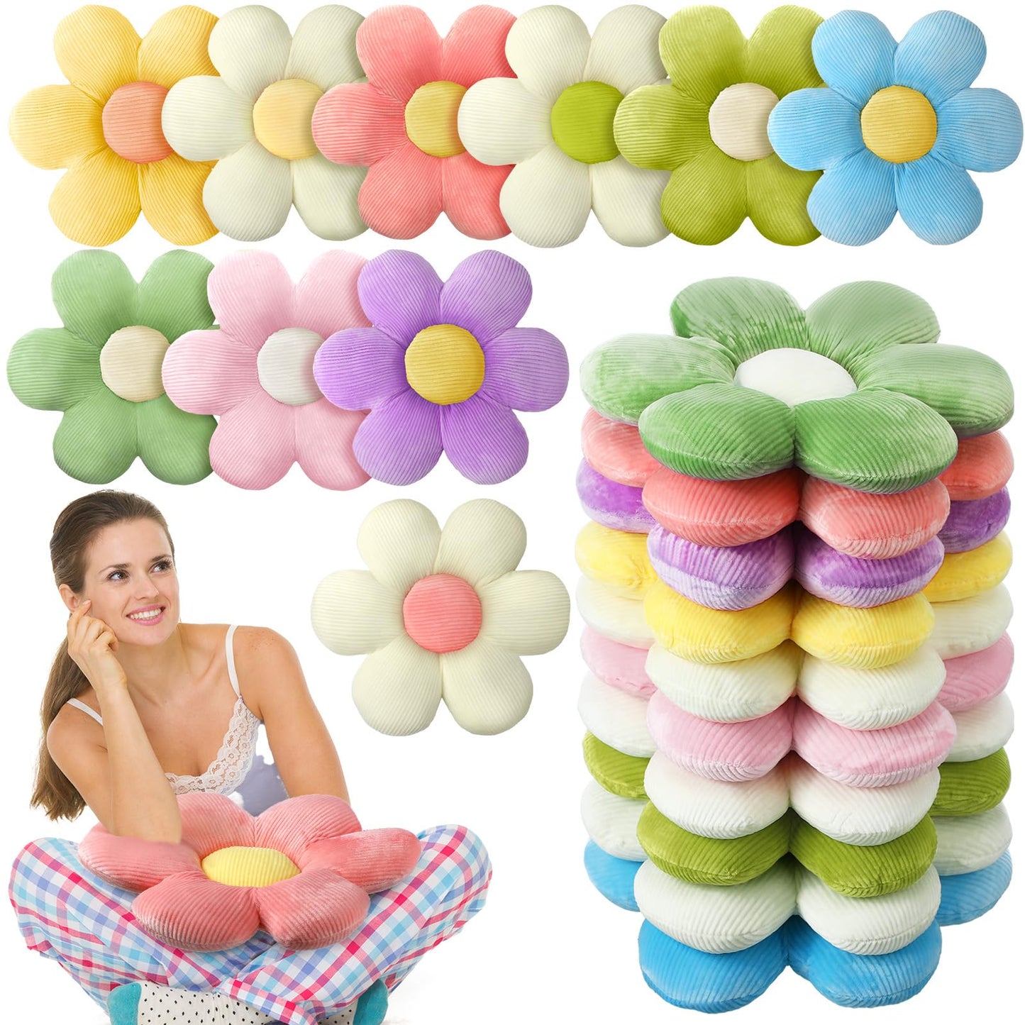 Sratte 10 Pcs Flower Shaped Throw Pillows Cute Daisy Flower Seating Cushions for Adults Reading Leisure Comfortable Home Bedroom Sofa Chair Couch Decor(15.75 Inches)