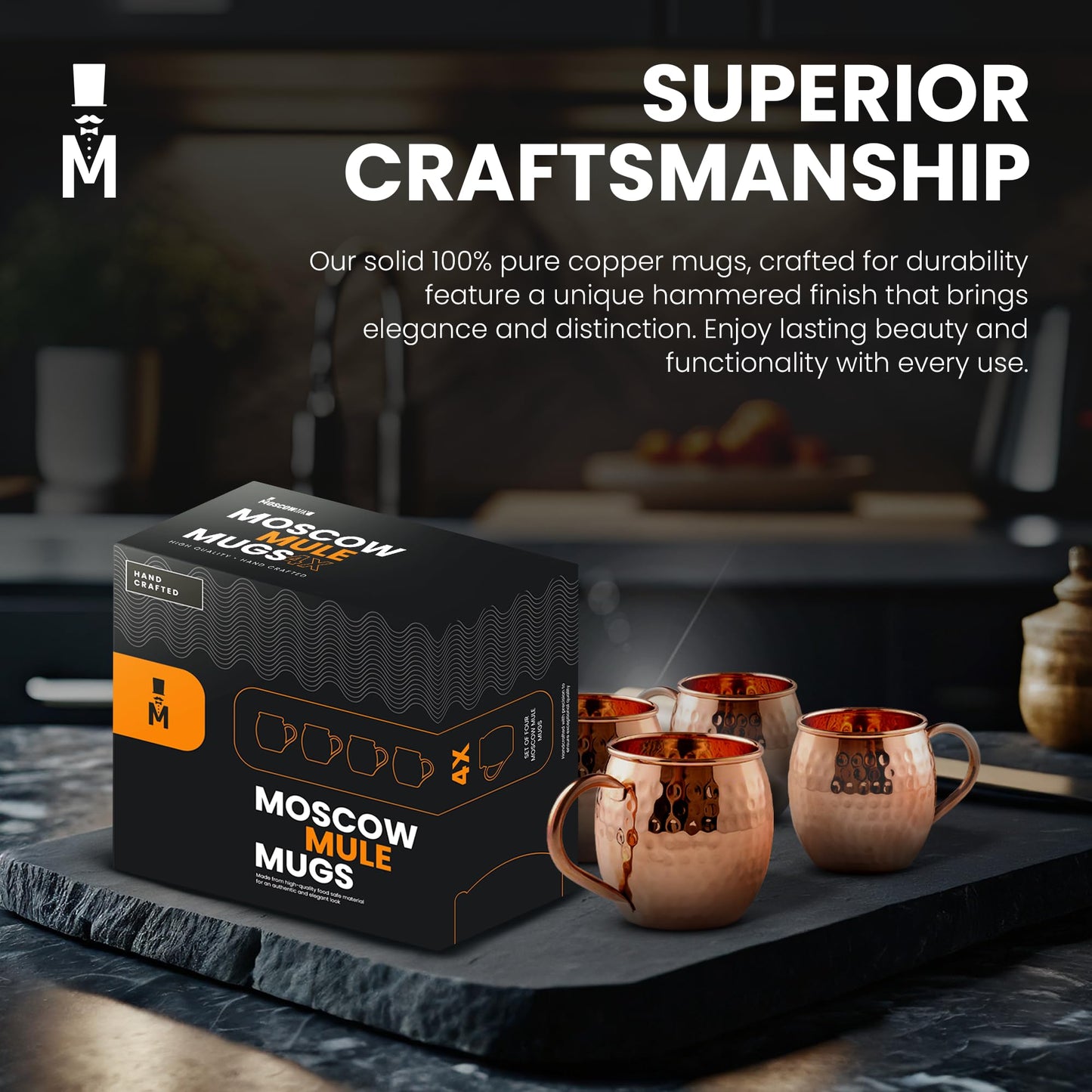Moscow-Mix Moscow Mule Mugs - Set of 4-100% Pure Copper Mugs Large 16 oz - Food Safe - Premium Moscow Mule Cups Set of 4 - Solid Copper Cups Perfect Premium Gift