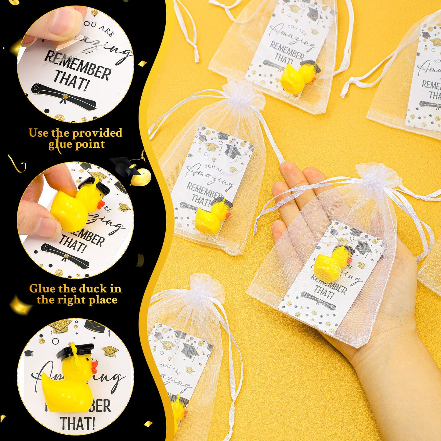 Chunful 100 Sets Class of 2026 Graduation Gifts Resin Ducks Funny Duck with Inspirational Congratulation Cards Organza Bags for School Student College Son Daughter Preschool Graduation Party Supplies