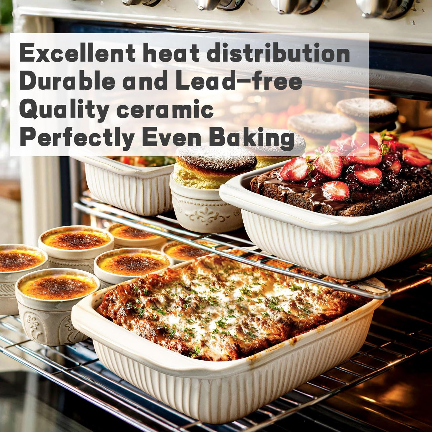Artena Baking Dish 5.1 Quarts, Casserole Dishes For Oven, Baking Pan With Handles, Lasagna Pan Deep, Large Casserole Dish, Rectangular White Ceramic Bakeware (Baking Dish With Lids)