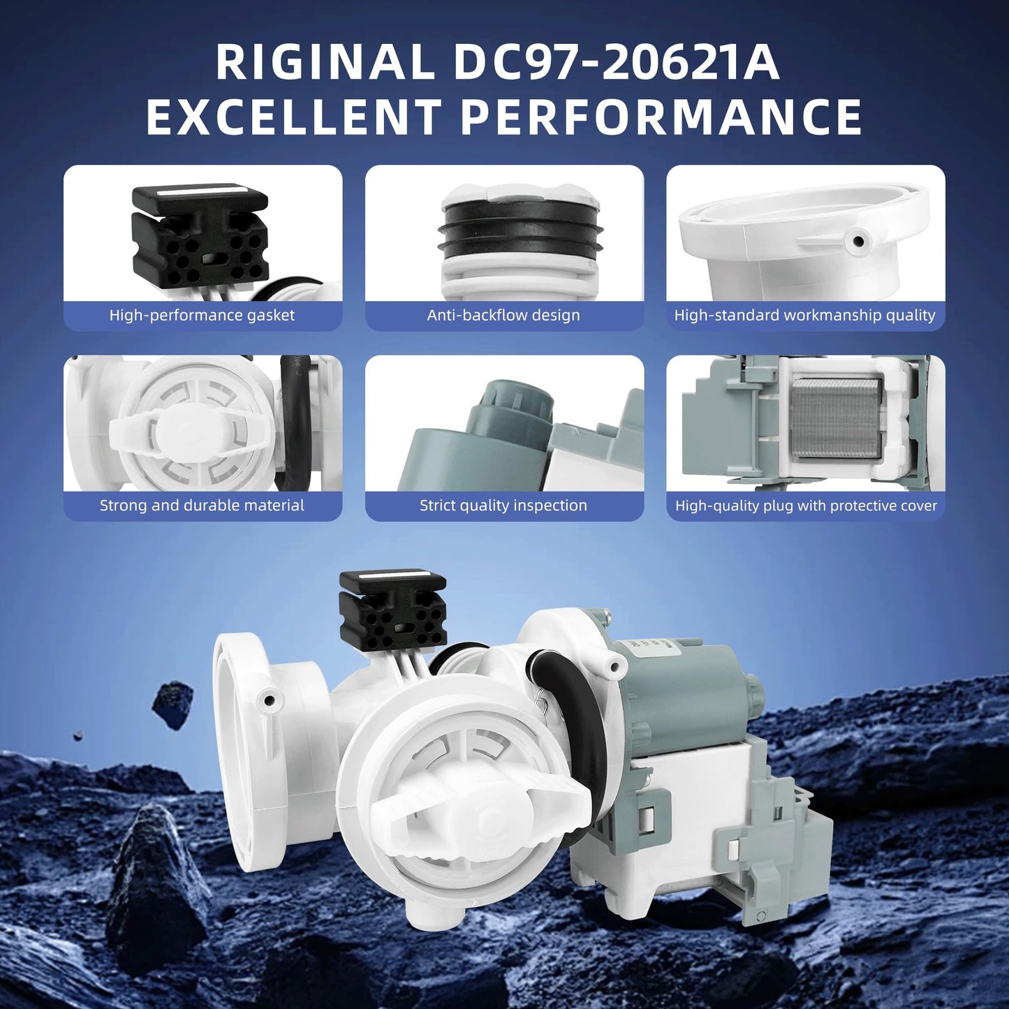 DC97-20621C DC97-20621A OEM Drain Pump Assembly Compatible with Samsung Washer WF45R6300AV/US WF45R6100AC/US WF45R6100AP/US WF45R6100AW/US WF45R6300AW/US WF46BB6700AD/US WF45T6200AW/US WF45M5500AP/A5