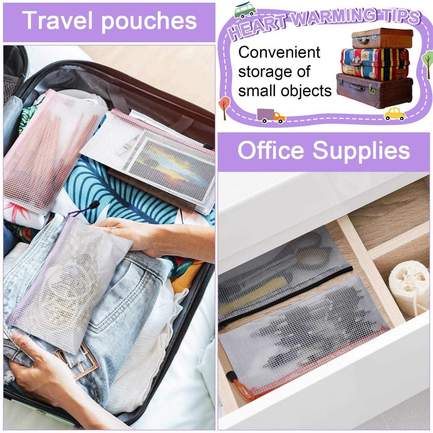 Bokon 200 Pcs 9.45 x 4.5'' Mesh Zipper Pouch Bulk 10 Colors Pencil Pouch Bulk Waterproof Clear File Bags Plastic Pencil Bags for School Travel Cosmetics Office Organizer