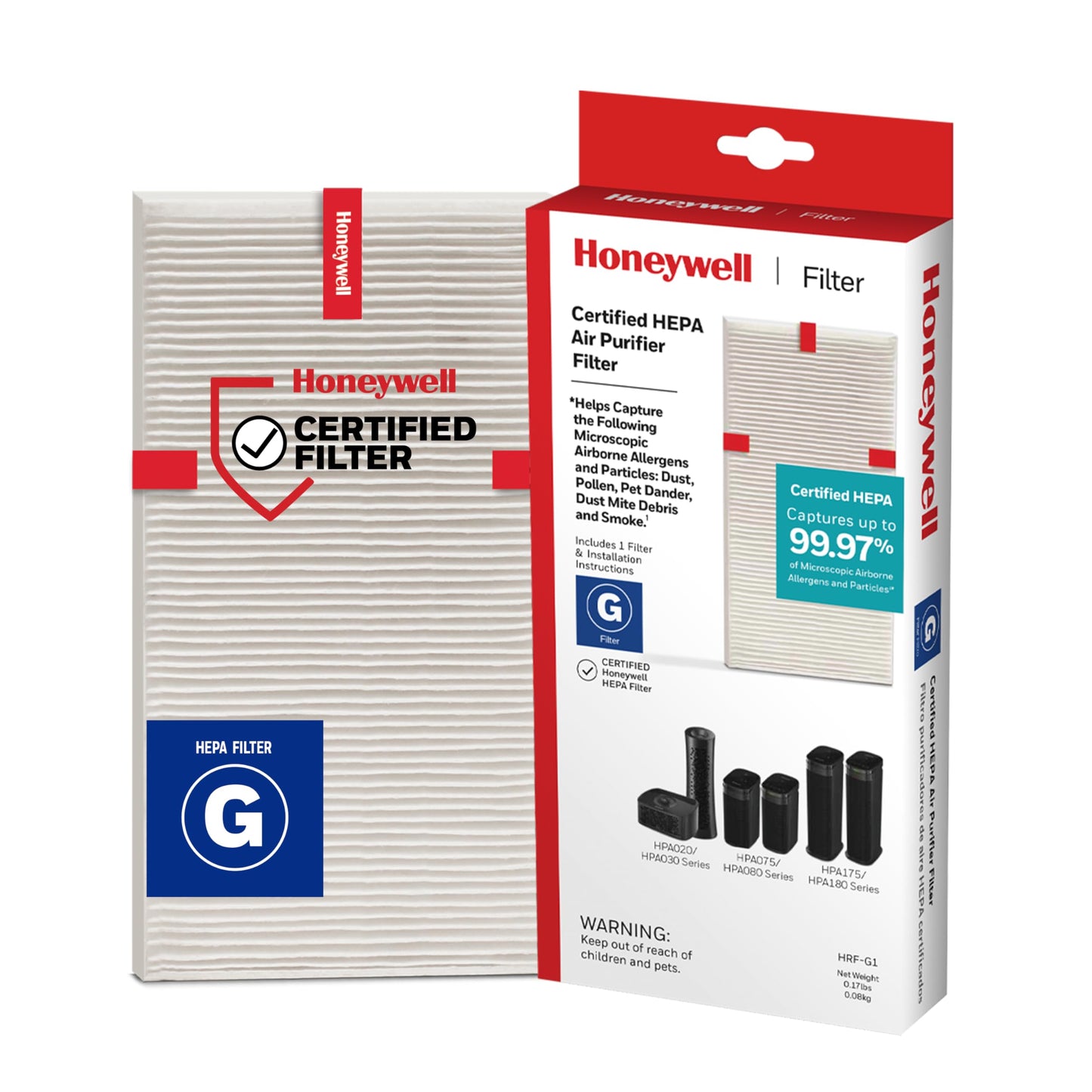 Honeywell HEPA Air Purifier Filter G, 1-Pack – for HPA030/HPA080 & HPA180 Series – Airborne Allergen Air Filter Targets Wildfire/Smoke, Pollen, Pet Dander, and Dust
