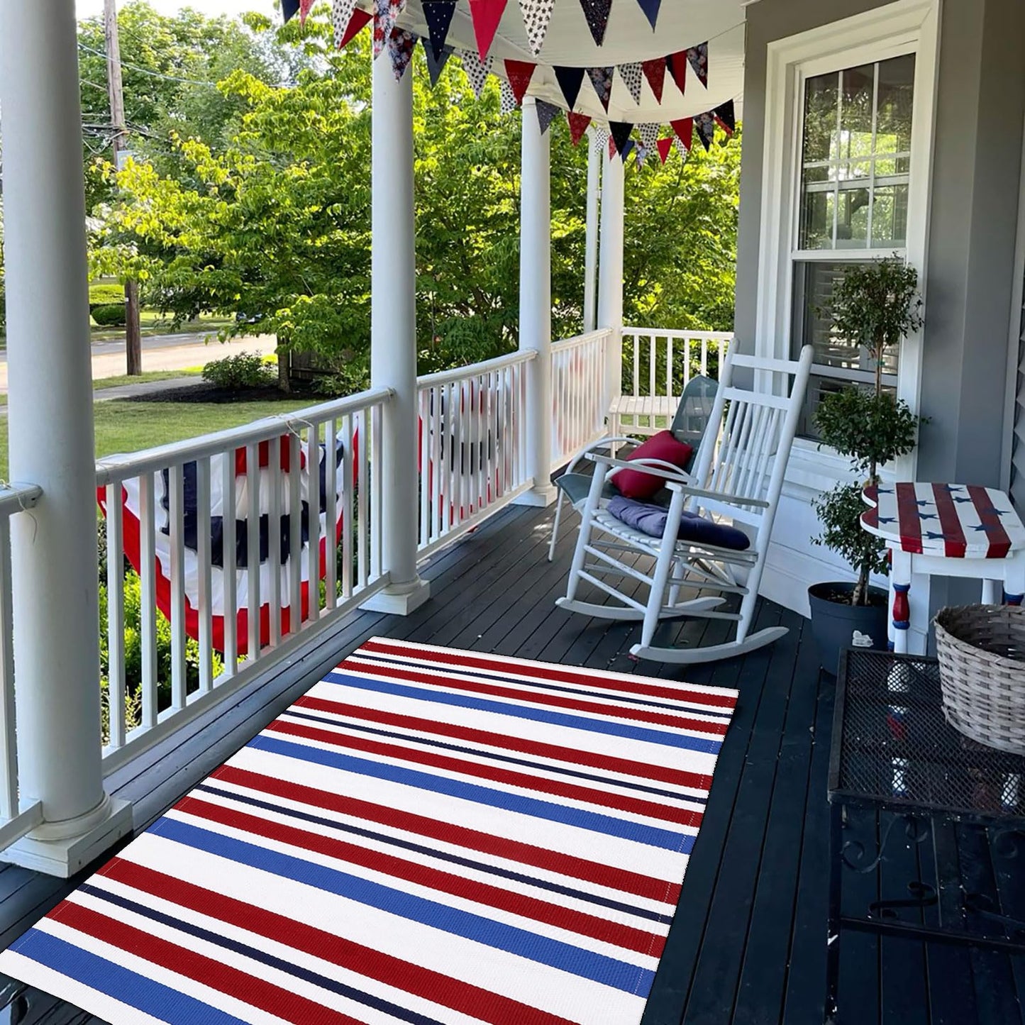 Bottalive USA 250th Anniversary Patriotic Doormat, 3' x 5' Red White and Blue Striped Outdoor Rug, Washable Farmhouse Front Porch Welcome Mat for Memorial Day, 4th of July, and Independence Day Decor
