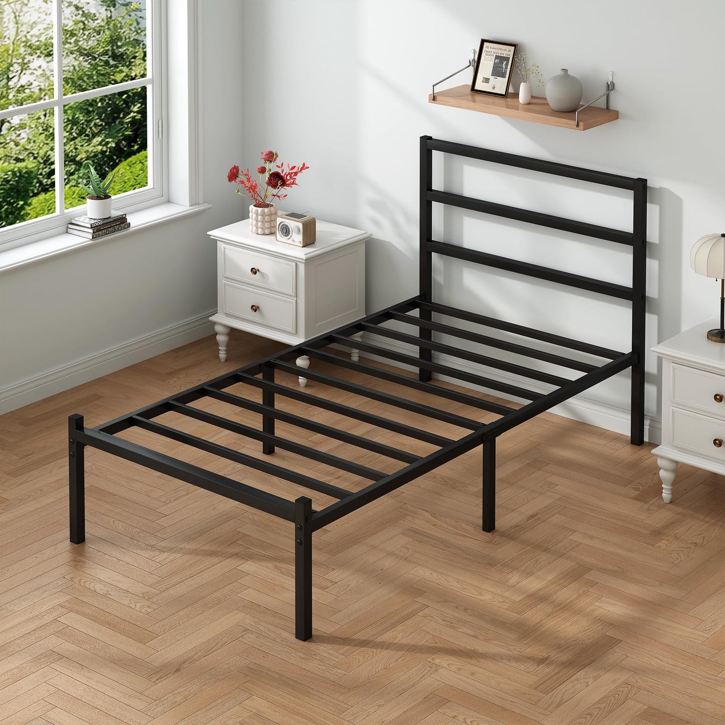 Steel Verve Twin Bed Frames with Headboard and Footboard, 14 Inch Metal Platform Twin Size Bed Frame with Steel Slat Support, No Box Spring Needed, Noise Free, Easy Assembly, Black