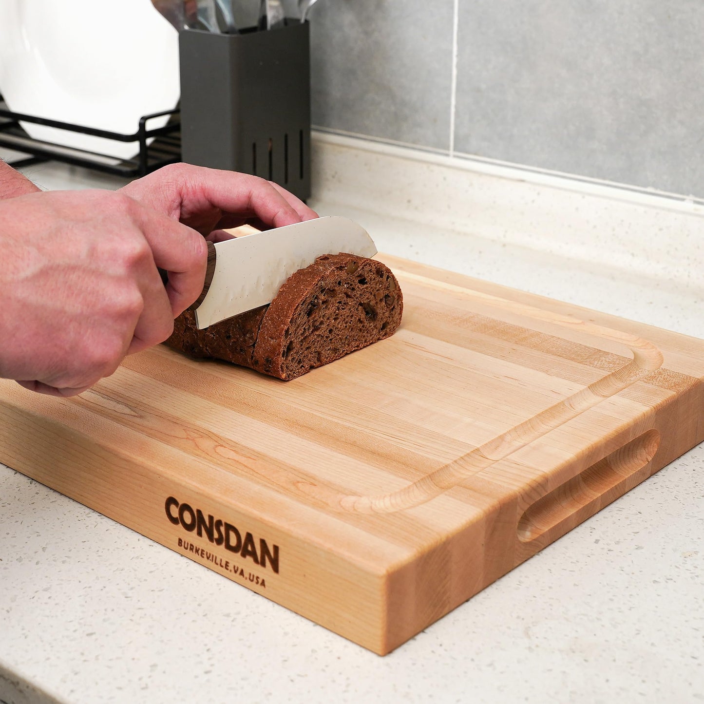 CONSDAN Hard Maple Wood Cutting Board for Kitchen, USA Grown Hardwood, 16 x 12, with Invisible Inner Handle, Prefinished with Food-Grade Oil, Suitable for Kitchen Edge Grain, 1-1/2" Thick
