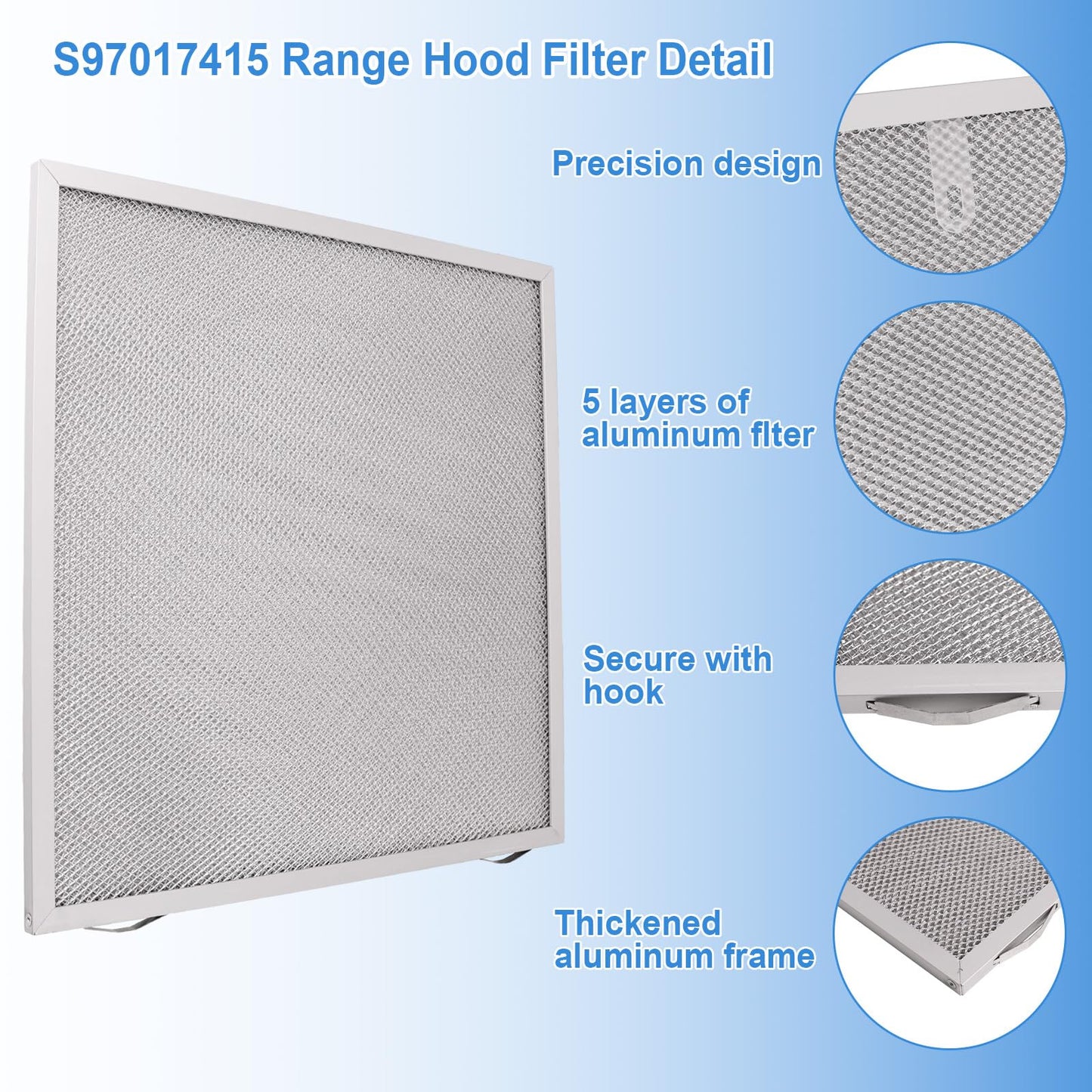 S97017415 Range Hood Filter Compatible with Broan 5 Layer Aluminum Grease Range Hood Filters Replacement 97017415, 14 X 13.7 X 0.35 inch - 2 Pack